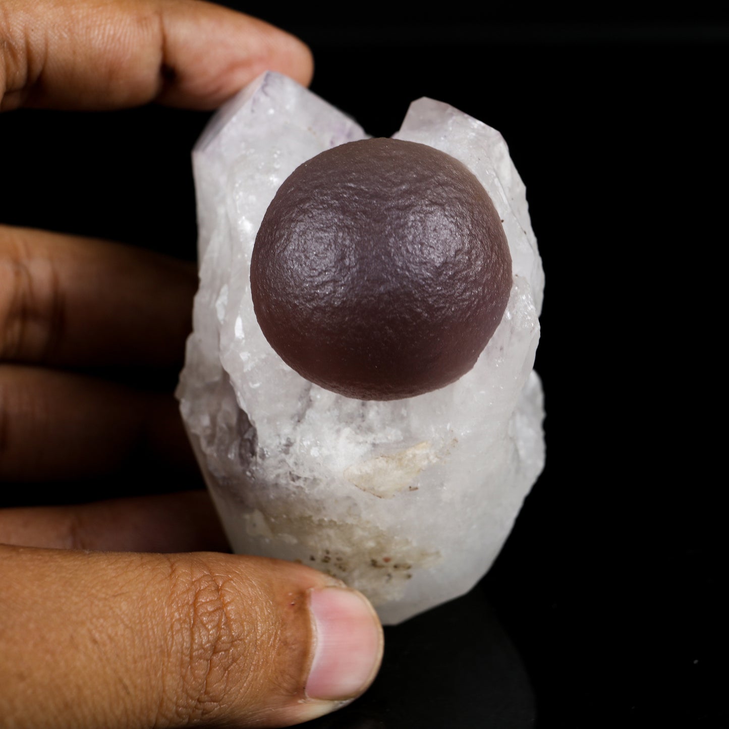 Rare Dark Purple Botryoidal Fluorite Sphere on Quartz Matrix - Fine Collector Specimen from Madhya Pradesh # B 7221
