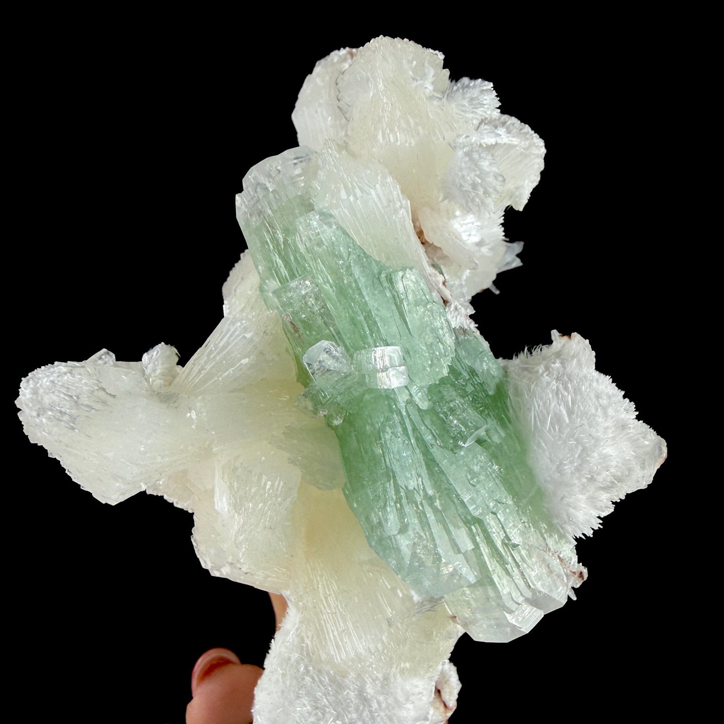Green Apophyllite Crystal with Stilbite & Scolecite – Indian Zeolite Mineral from Nashik # DKT105 Apophyllite Superb Minerals
