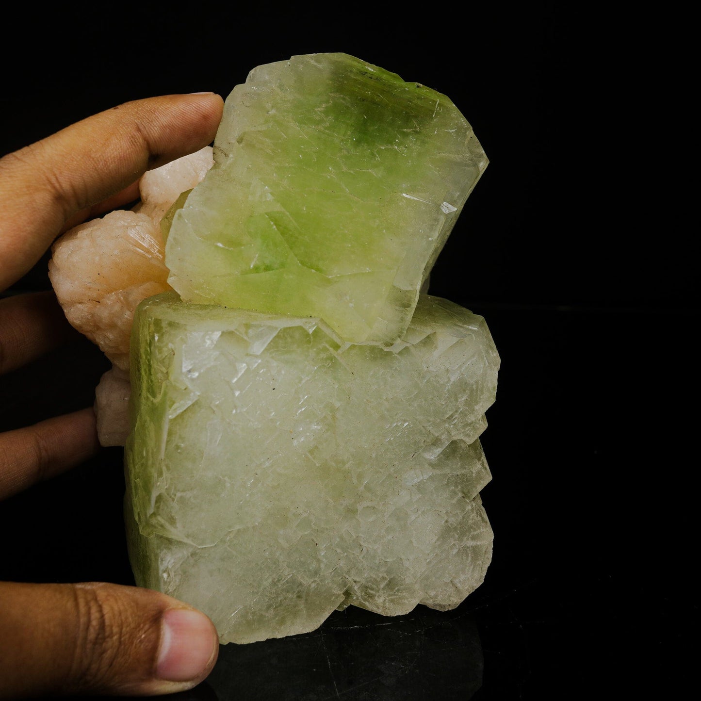 Green Apophyllite Cube with Stilbite | Premium Indian Mineral Specimen # B 7079 Apohyllite Superb Minerals