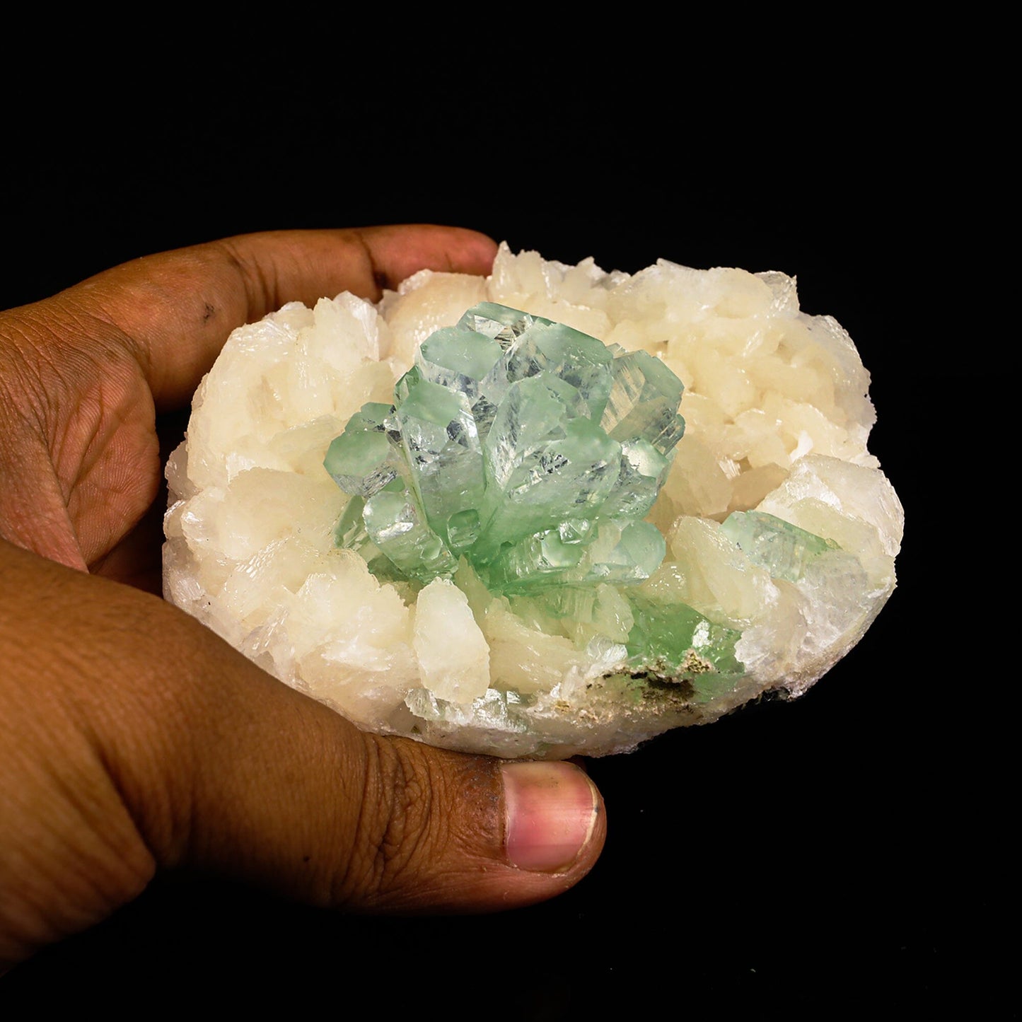 Green Apophyllite Disco Ball with Stilbite Natural Mineral Specimen # B 6819 Apohyllite Superb Minerals 