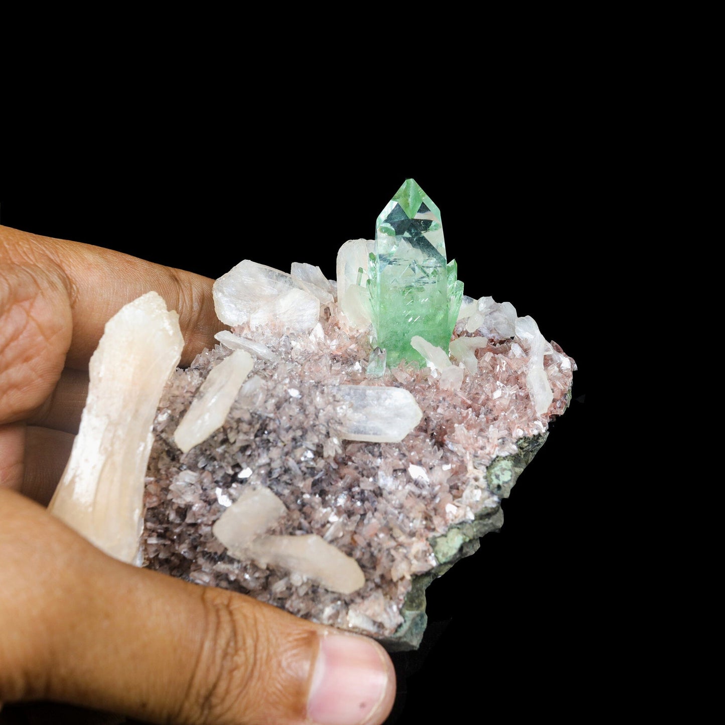 Green Apophyllite sharp terminated Natural Mineral Specimen # B 7051