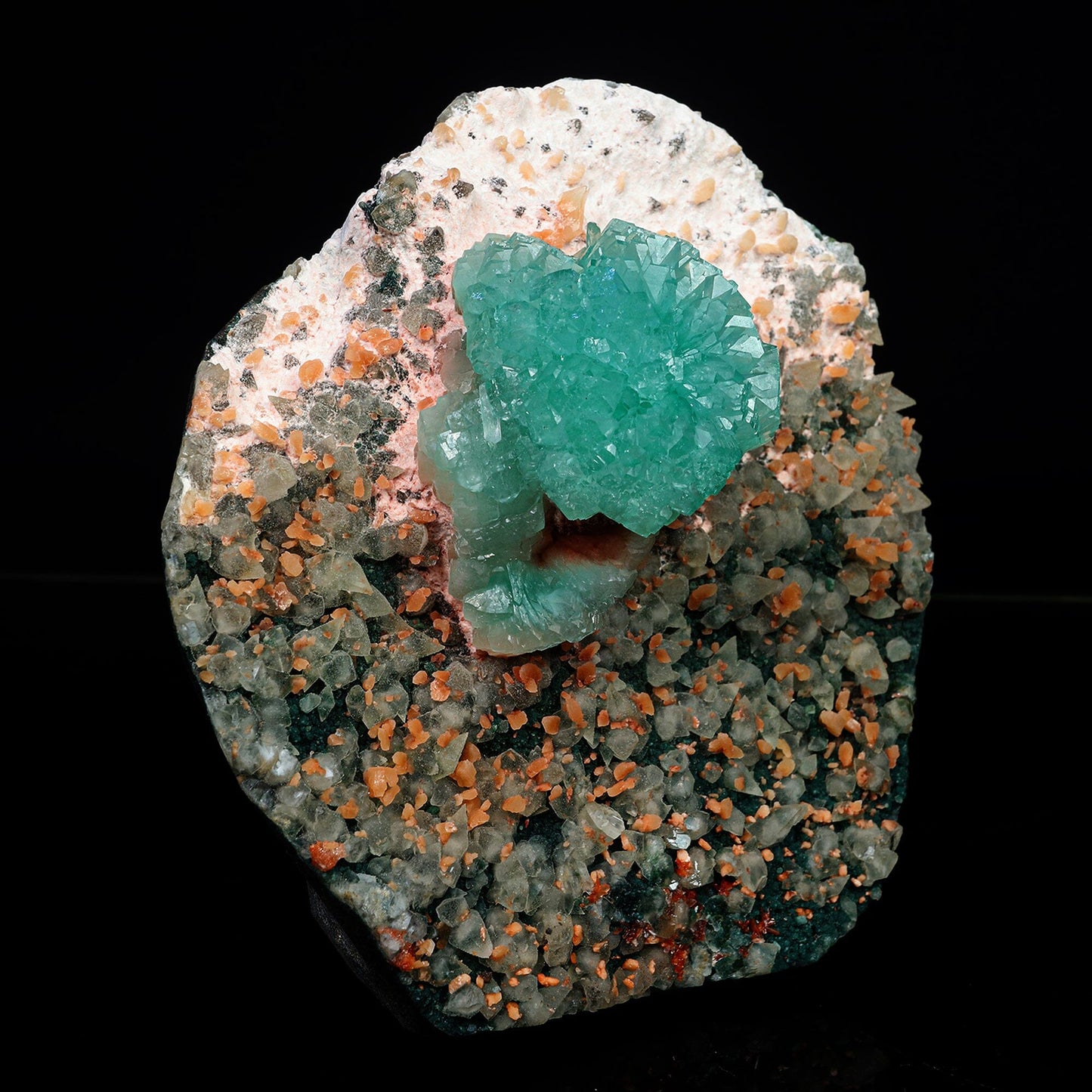 Green Apophyllite with Calcite Free standing Natural Mineral Specimen #TC24-15 Apophyllite Superb Minerals