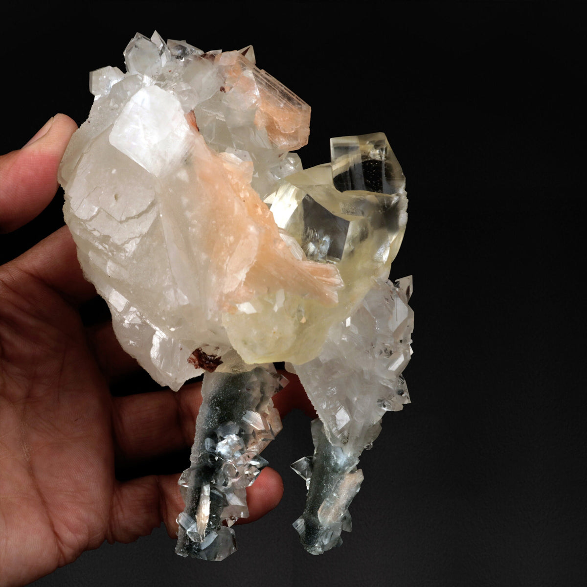 Calcite with Apophyllite and Stilbite on Chalcedony - #20T16