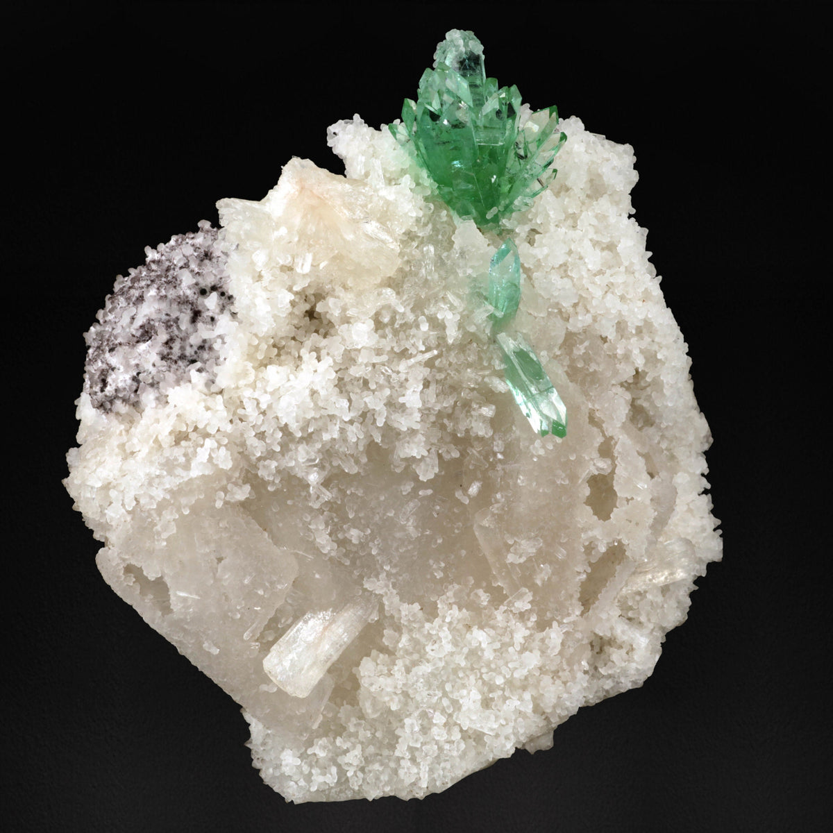 Green Apophyllite with Calcite on Chalcedony - #20T34