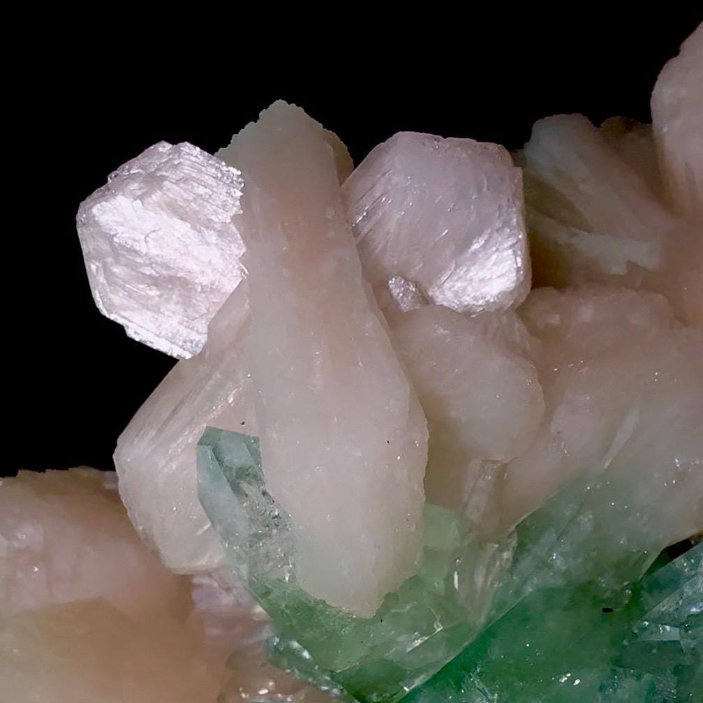 Green Apophyllite on Stilbite | Indian Mineral Specimen