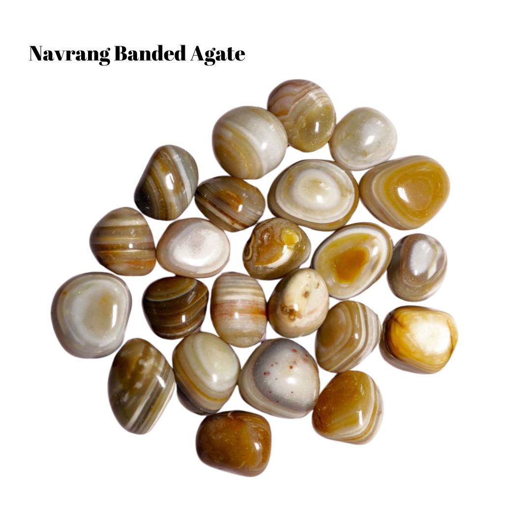 Navrang Banded Agate Tumbled Stones – 1 lb Bulk Bag | Polished Honey, Cream & Brown Agate Tumble Superb Minerals