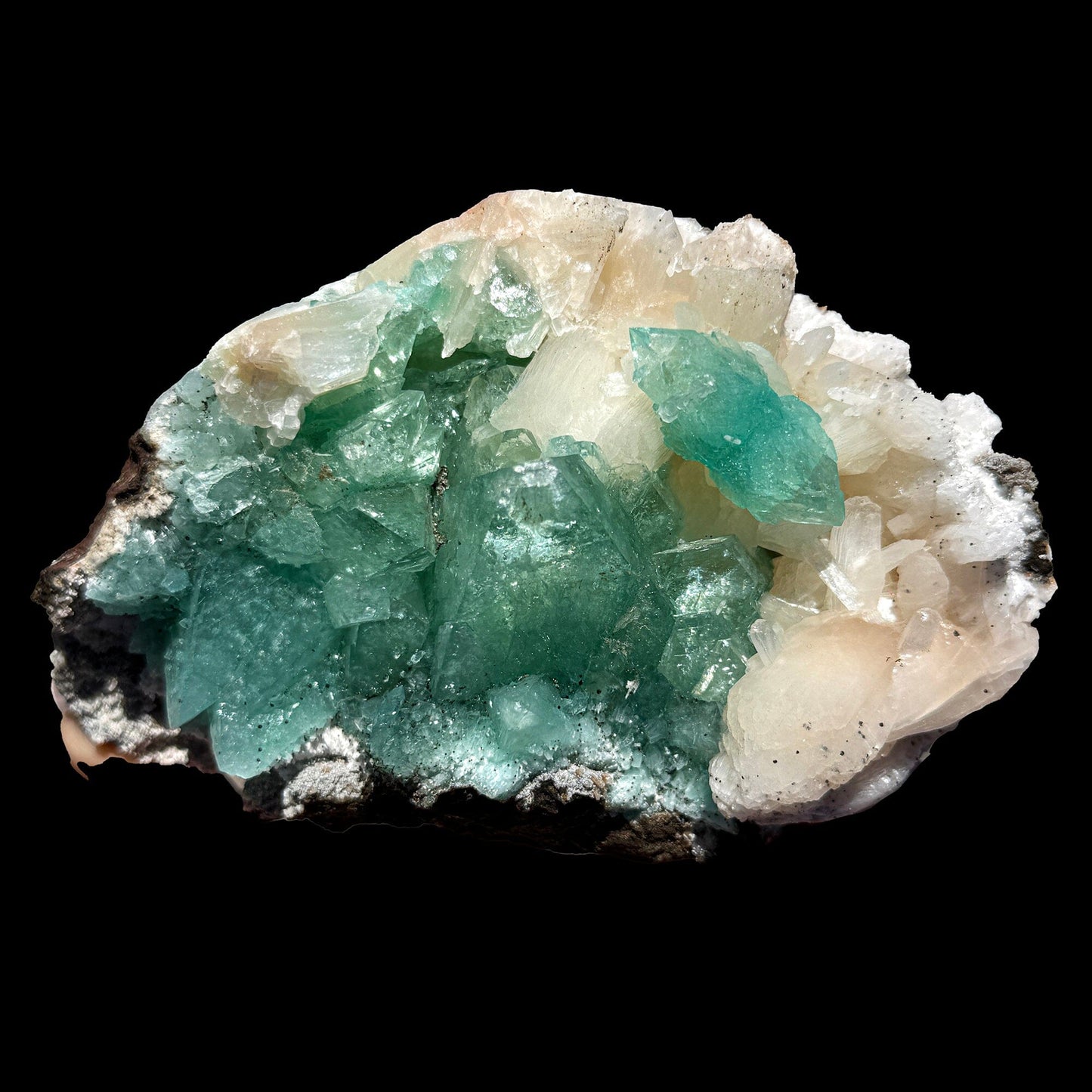 Rare Green Apophyllite with Stilbite on Zeolite Matrix – Natural Indian Collector Mineral Specimen | Premium Display Crystal | Ahmednagar, India # DKT31 Apophyllite Superb Minerals