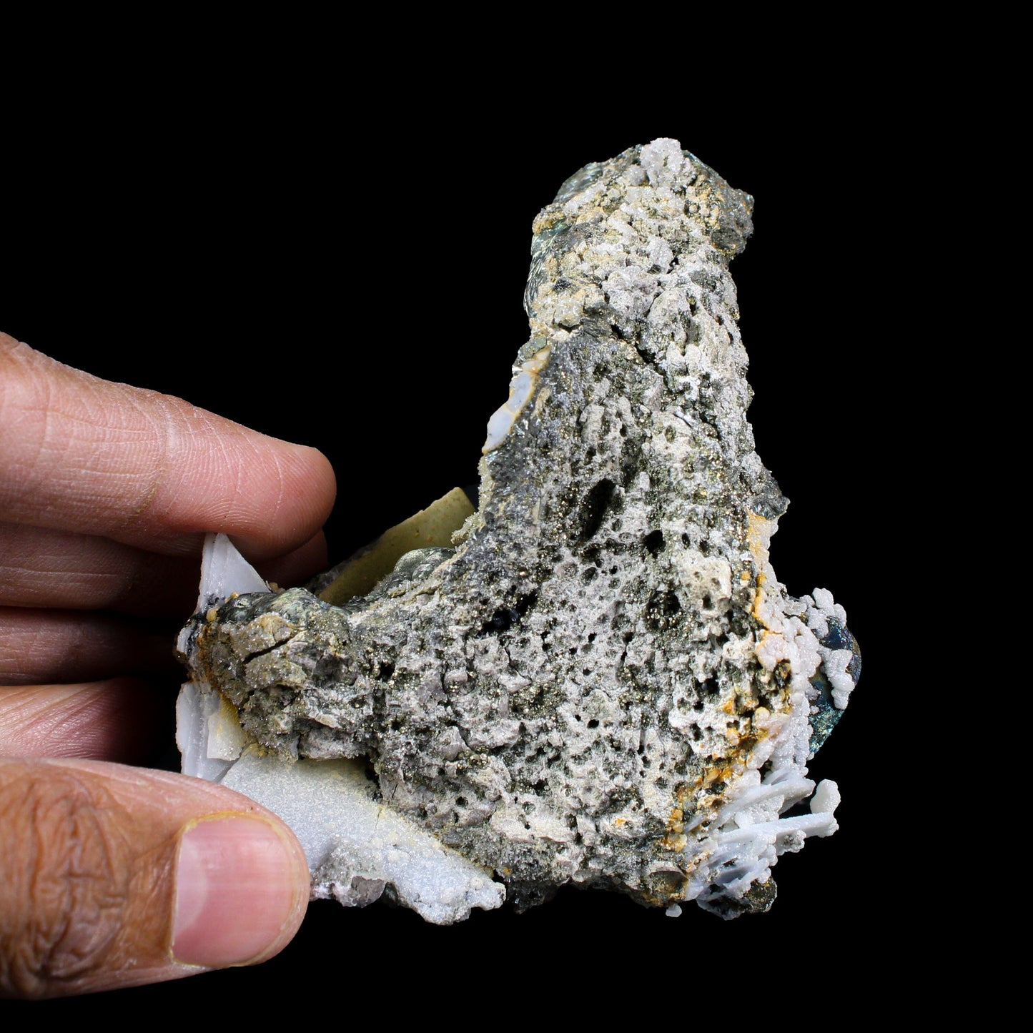 Rare Iridescent Pyrite with Calcite on Matrix – UV Reactive Collector Display Mineral Specimen from Mumbai # B 7161 Pyrite Superb Minerals