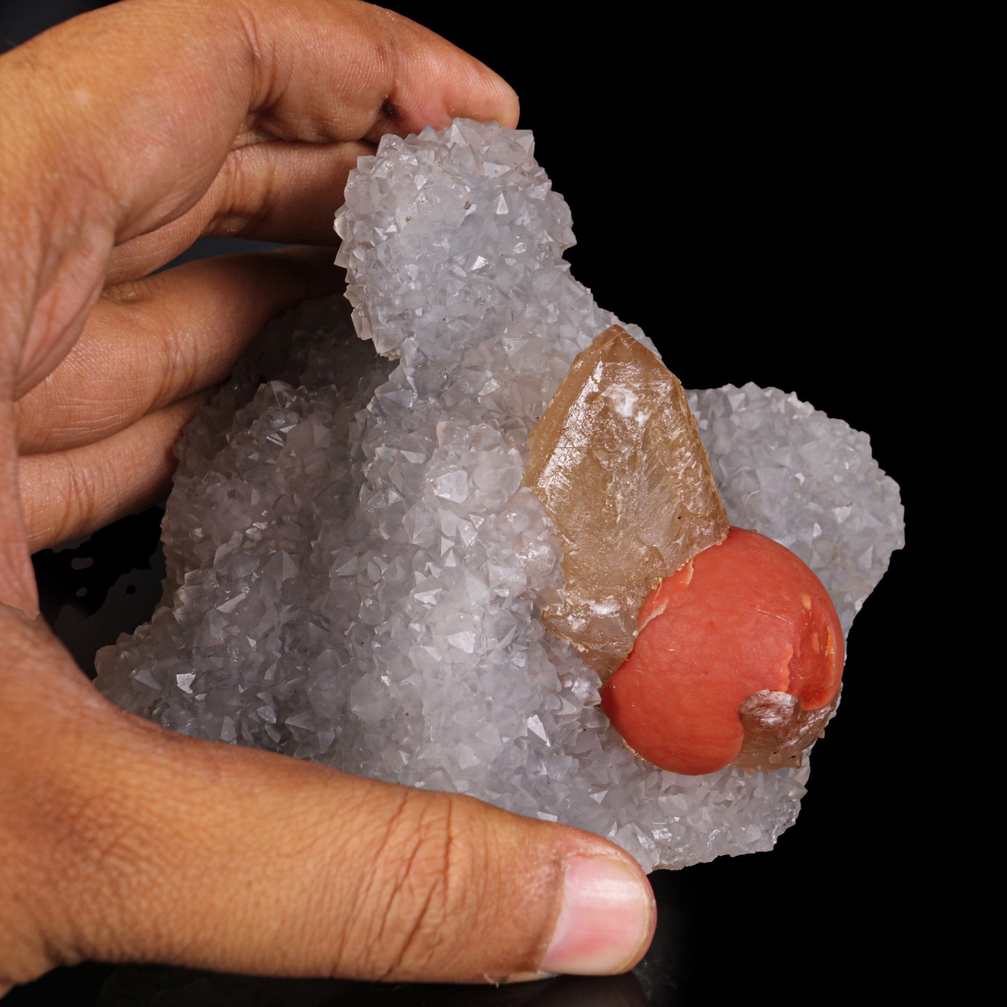 Rare Red Botryoidal Fluorite with Dog Tooth UV Calcite, Natural Mineral Specimen # B 6844 Fluorite Superb Minerals