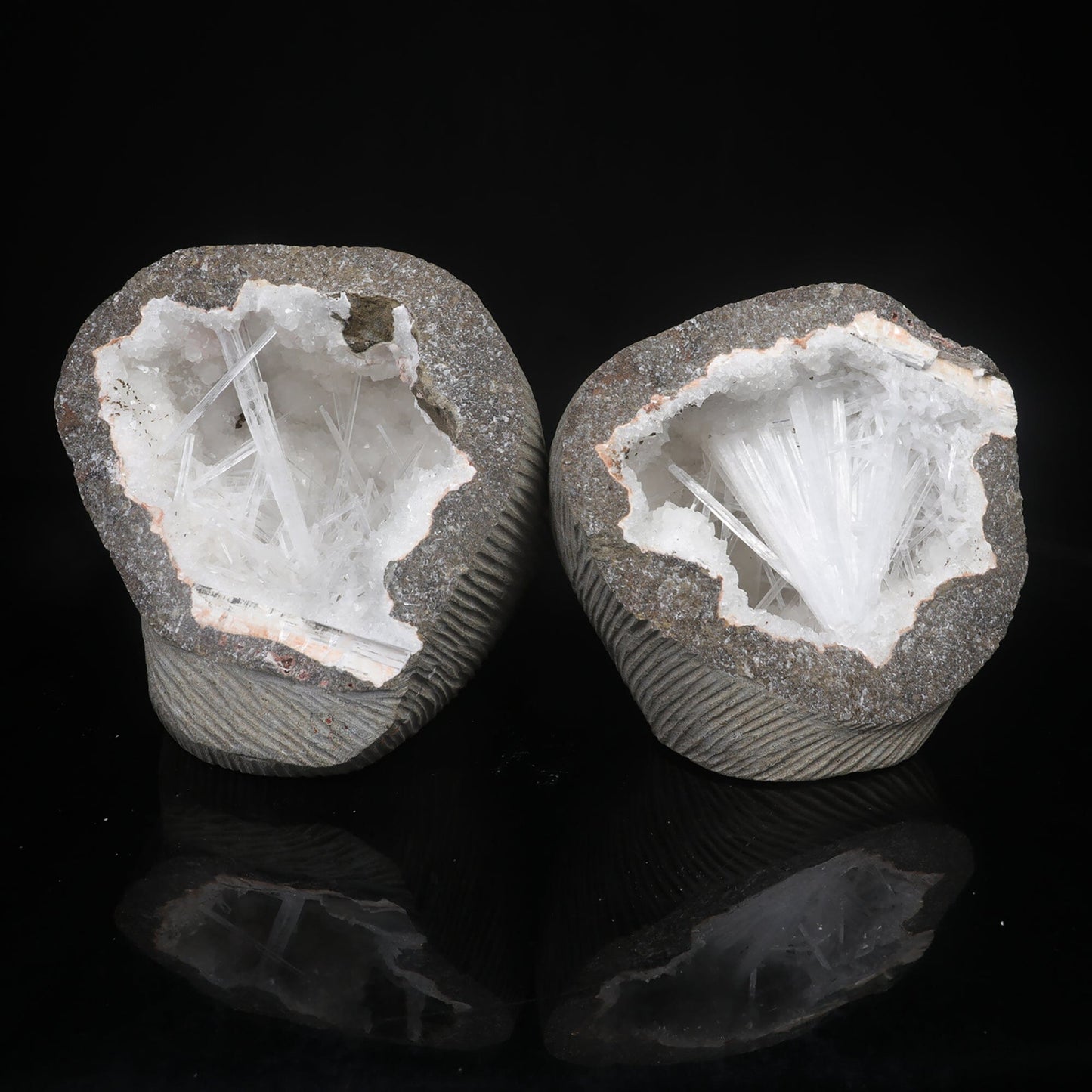 Scolecite Spray Inside Complete Geode Natural Mineral Specimen # B 7029 Scolecite Superb Minerals