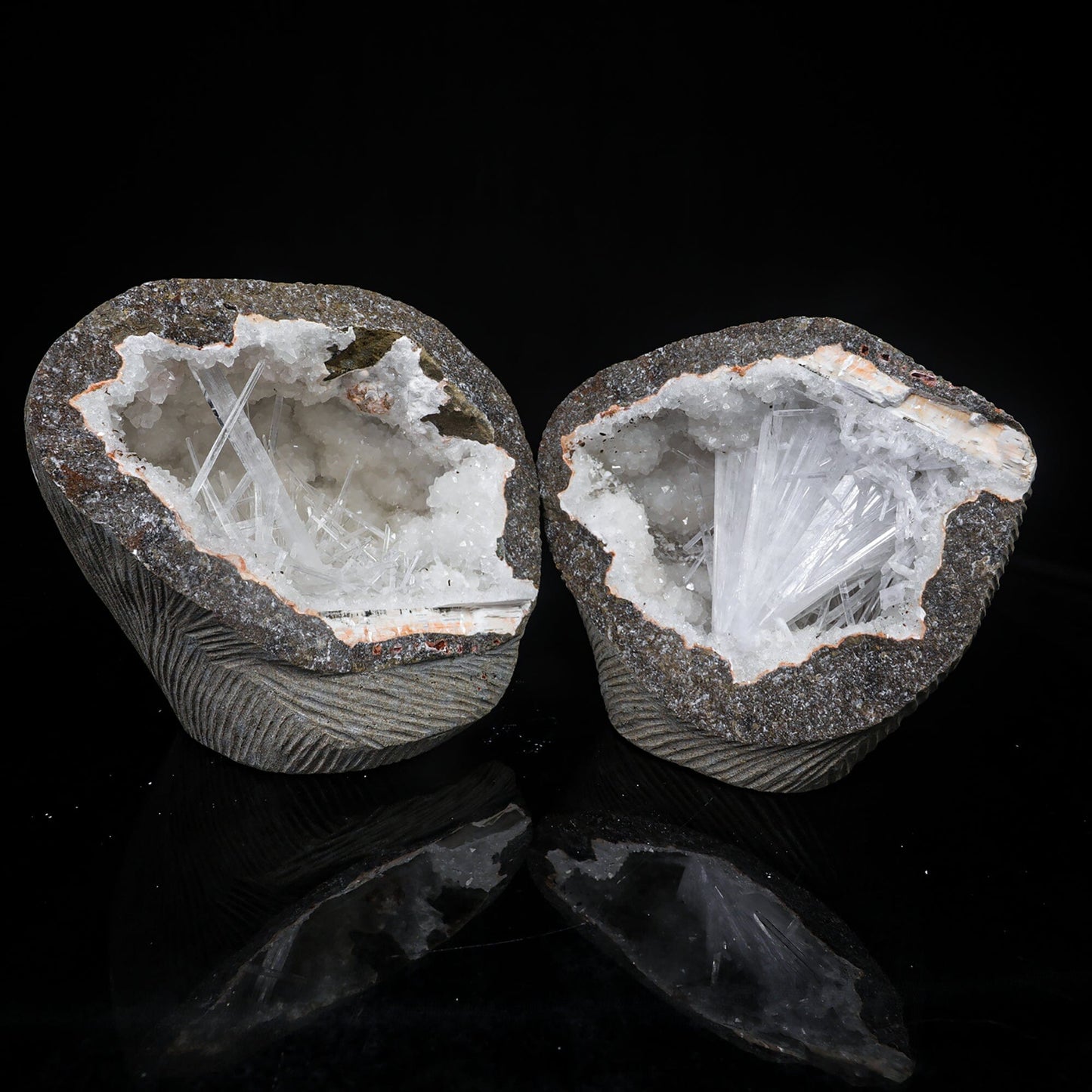 Scolecite Spray Inside Complete Geode Natural Mineral Specimen # B 7029 Scolecite Superb Minerals