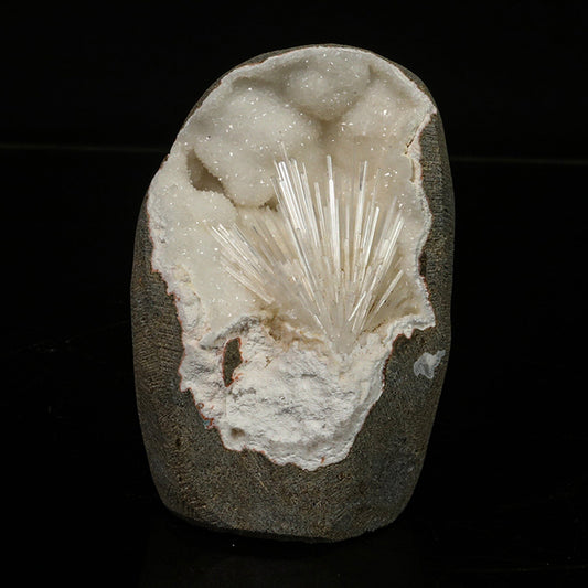 Scolecite Spray Inside MM Quartz Geode Natural Mineral Specimen # B 6777 Scolecite Superb Minerals 