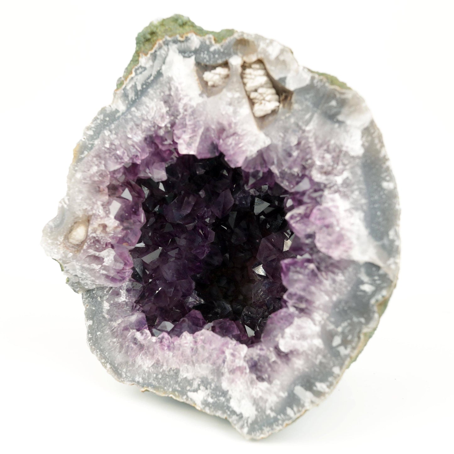 Amethyst Dark Purple Crystals Geode Natural Mineral Specimen # B 4648  https://www.superbminerals.us/products/amethyst-dark-purple-crystals-geode-natural-mineral-specimen-b-4648  Features: A Geode encrusted with beautiful, transparent Amethyst Quartz crystals in deep purple. Amethyst's vivid purple is unlike anything else on the market, and this piece is no exception. Aesthetic, with excellent colour and shine, and at a great price. It is in good shape. Primary Mineral(s): Amethys