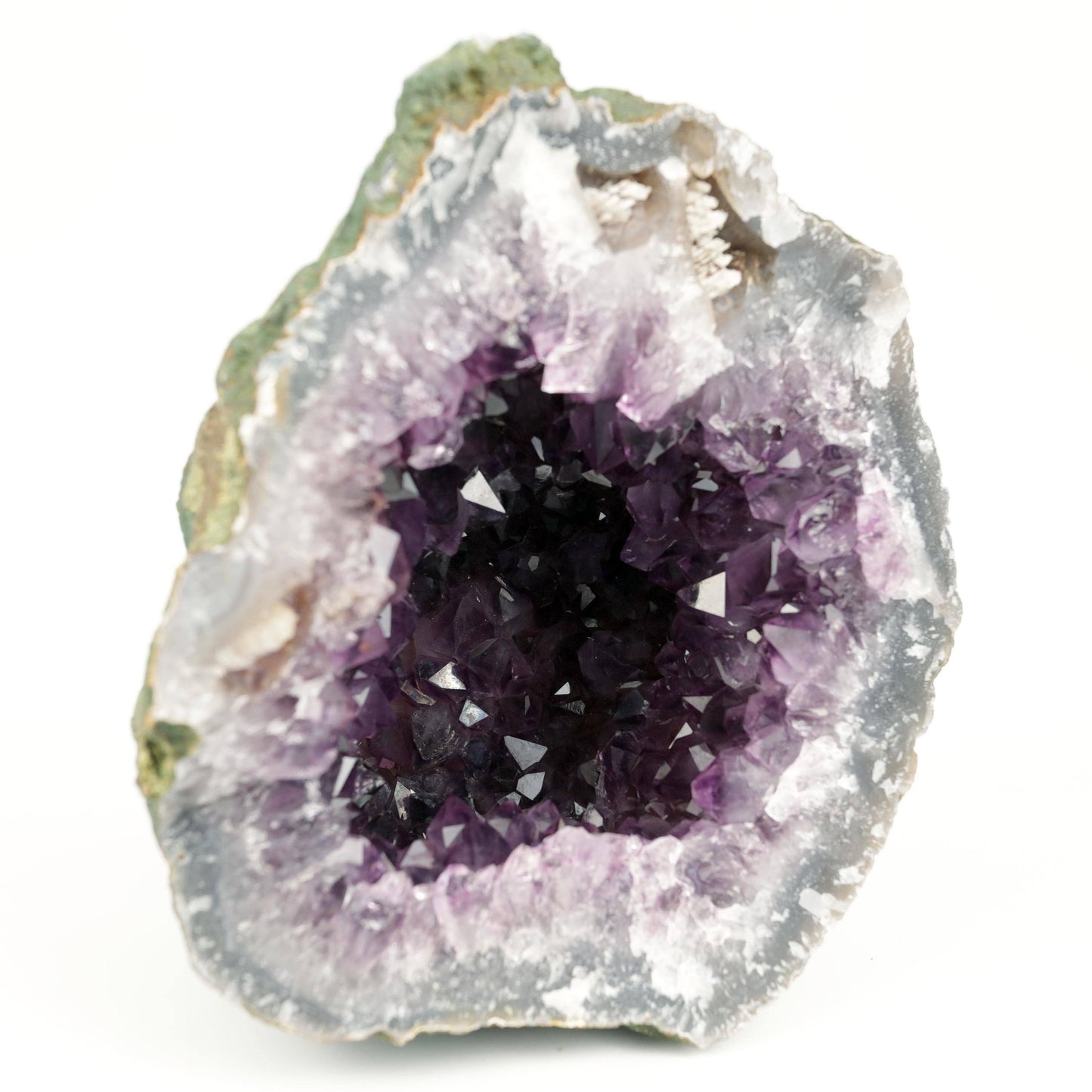 Amethyst Dark Purple Crystals Geode Natural Mineral Specimen # B 4648  https://www.superbminerals.us/products/amethyst-dark-purple-crystals-geode-natural-mineral-specimen-b-4648  Features: A Geode encrusted with beautiful, transparent Amethyst Quartz crystals in deep purple. Amethyst's vivid purple is unlike anything else on the market, and this piece is no exception. Aesthetic, with excellent colour and shine, and at a great price. It is in good shape. Primary Mineral(s): Amethys