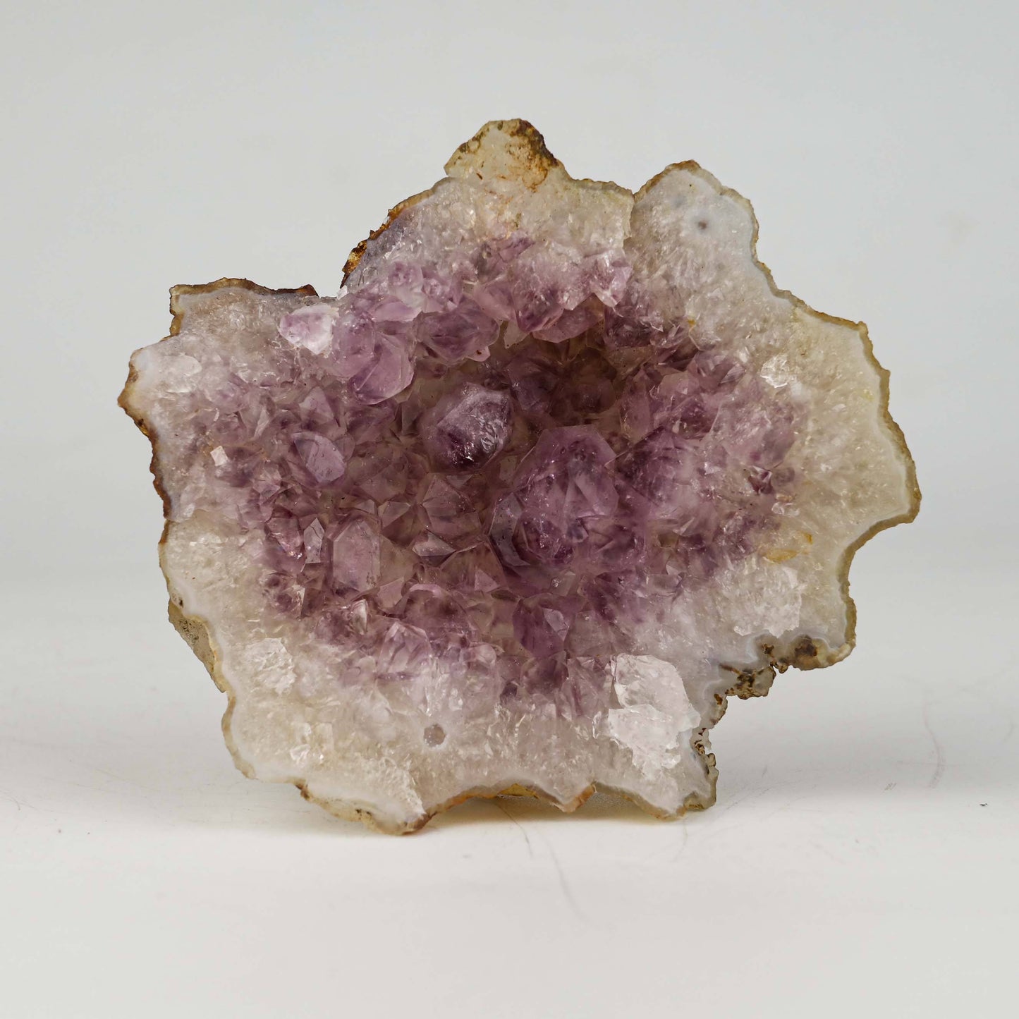 Amethyst Purple Crystals Geode (2 Halves ) Natural Mineral Specimen #… https://www.superbminerals.us/products/amethyst-purple-crystals-geode-2-halves-natural-mineral-specimen-b-4936 Features: An extremely stylish piece highlighting two parts of an Amethyst Geode. The Amethyst crystals are on a Quartz which itself is on layers of clear, dark/blue Chalcedony. The tone, shine and differentiation is astonishing. Furthermore, to see two coordinated parts showed is an eye-catcher.