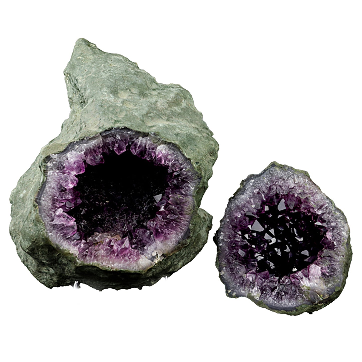 Amethyst Sprakling Crystals Geode Natural Mineral Specimen # B 5306  https://www.superbminerals.us/products/amethyst-sprakling-crystals-geode-natural-mineral-specimen-b-5306  Features: In this essay, we emphasize the importance of never judging a book by its cover. When you look at these two halves together, they look plain and unappealing. Even unattractive.The sparkling, purple Amethyst crystals lining the entire chamber on both sides as it splits are breathtaking!Even on the edge