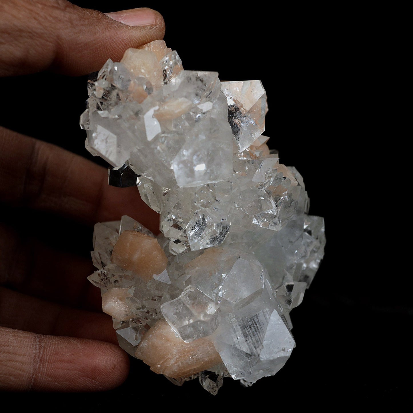 Apophyllite Gemmy Crystals with Stilbite Natural Mineral Specimen # B … https://www.superbminerals.us/products/apophyllite-gemmy-crystals-with-stilbite-natural-mineral-specimen-b-4057 Features:Very fine classic Apophyllite specimen with Stilbite on Quartz from the Jalgaon area Deccan Trap flood Basalts. Sharply formed crystals of Apophyllite, displaying strong development of prism and pyramidal faces. Crystals of Apophyllite have pleasing colourless gemmy pyramidal areas, and translucent prism