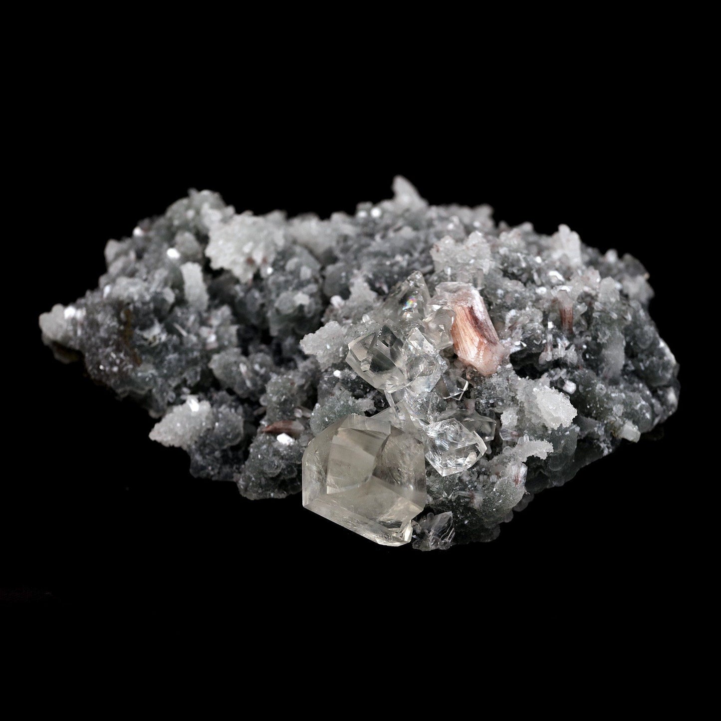 Calcite with Apophyllite Crystals on Black Chalcedony Natural Mineral Specimen # B 4455 Apophyllite Superb Minerals