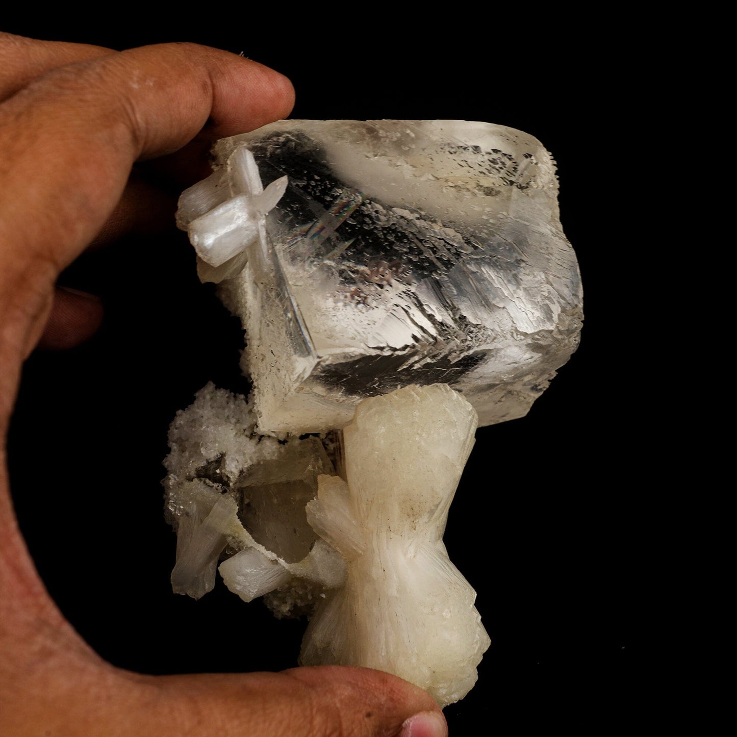 Calcite with stilbite Bow Natural Mineral Specimen # B 6595 Calcite Superb Minerals