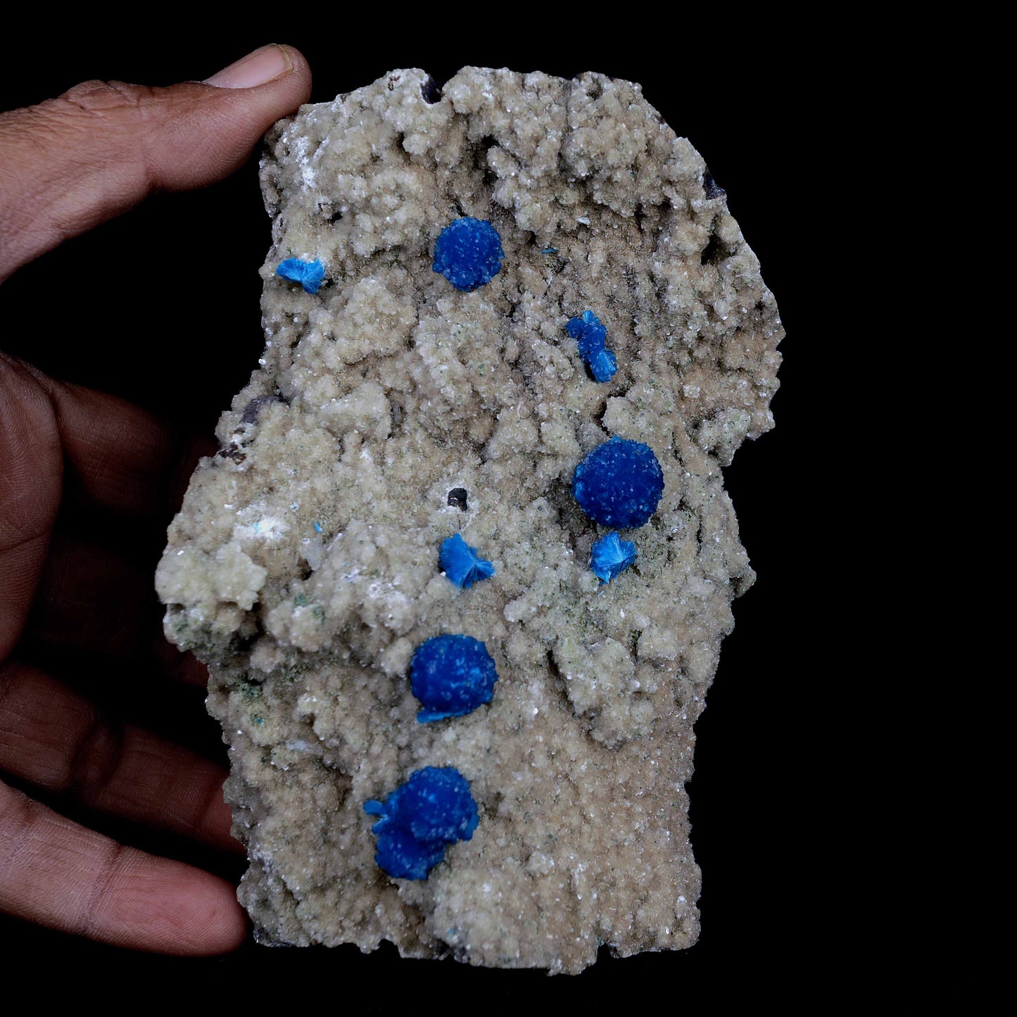 Cavansite Blue Puff Balls on Heuladnite Natural Mineral Specimen # B 4…  https://www.superbminerals.us/products/cavansite-blue-puff-balls-on-heuladnite-natural-mineral-specimen-b-4013  Features These are gorgeous, deep blue Cavansite crystal aggregations on a micro Stilbite crystal encrusted matrix, collected from the Wagholi Quarry in the Pune district of India. Cavansite tends to form deep blue crystal aggregates, generally in the form of balls, up to a couple centimeters in size. 