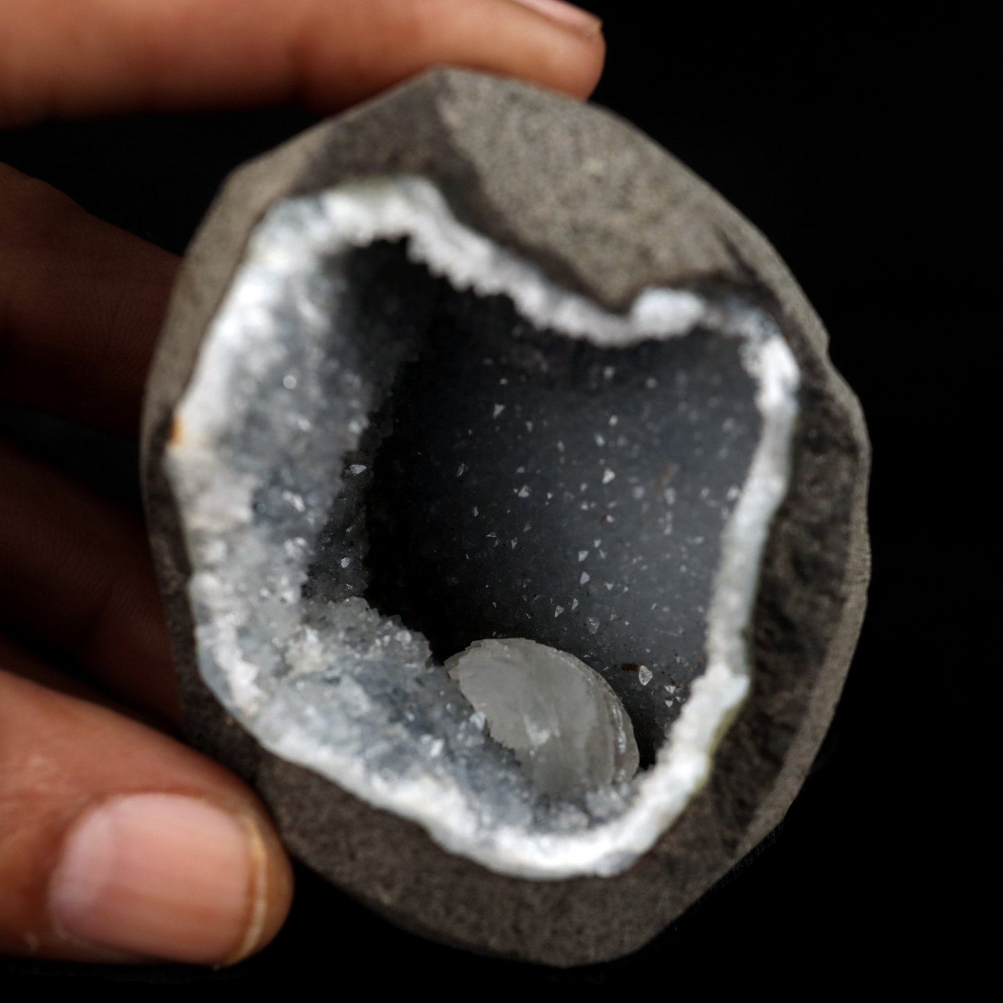 Epi-Stilbite Inside MM Quartz Geode Natural Mineral Specimen # B 4776 https://www.superbminerals.us/products/epi-stilbite-inside-mm-quartz-geode-natural-mineral-specimen-b-4776 Features: A rare specimen with magnificent, complete, radial aggregates of white, bladed Epistilbite across and poised on the basalt matrix. The complete Epistilbite group is undamaged, and the item stands out brilliantly. Keep in mind that the bulk of Epistilbite crystals discovered outside of India are micros,