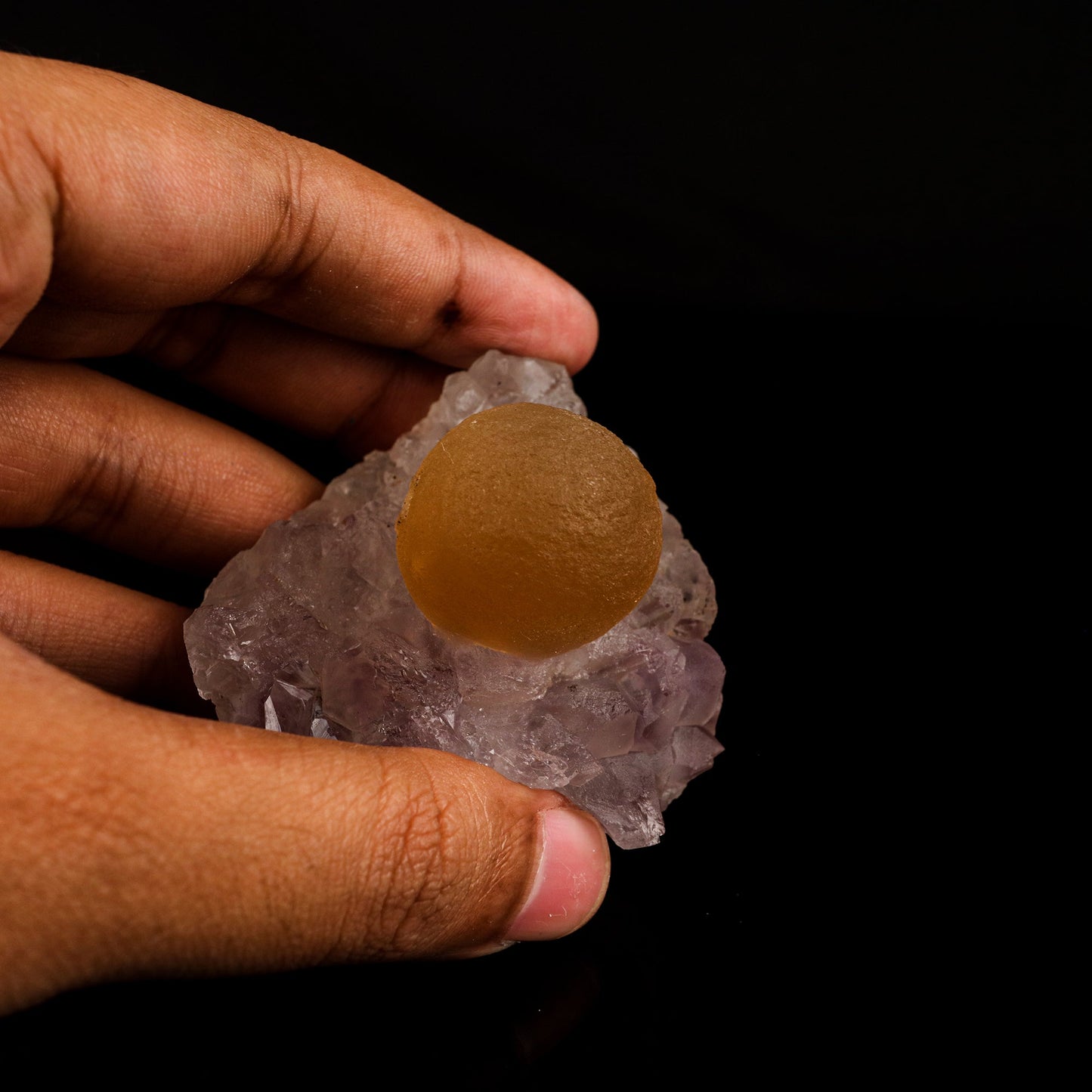 Fluorite ball on Amethyst Natural Mineral Specimen # B 6189 Fluorite Superb Minerals