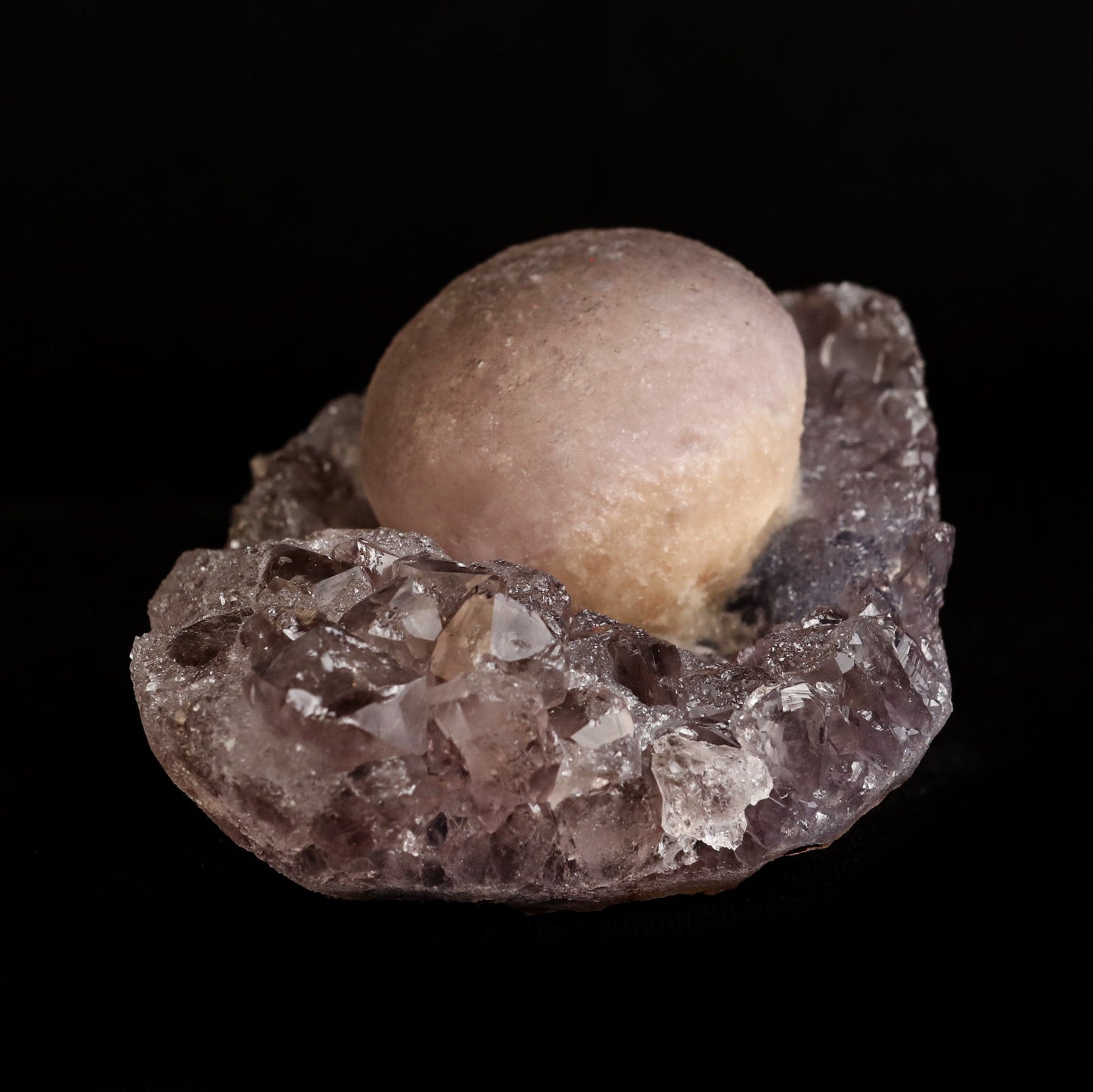 Fluorite Botryoidal on Quartz Natural Mineral Specimen # B 5042 https://www.superbminerals.us/products/fluorite-botryoidal-on-quartz-natural-mineral-specimen-b-5042 Features: This specimen is a great example of this well-known material, with a delicate golden-yellow sphere sitting on a somewhat smokey colour Quartz crystal matrix.It's crucial to note that the Quartz is crystallised, as many pieces from this locality have Fluorite atop cryptocrystalline Quartz, such as Chalcedony