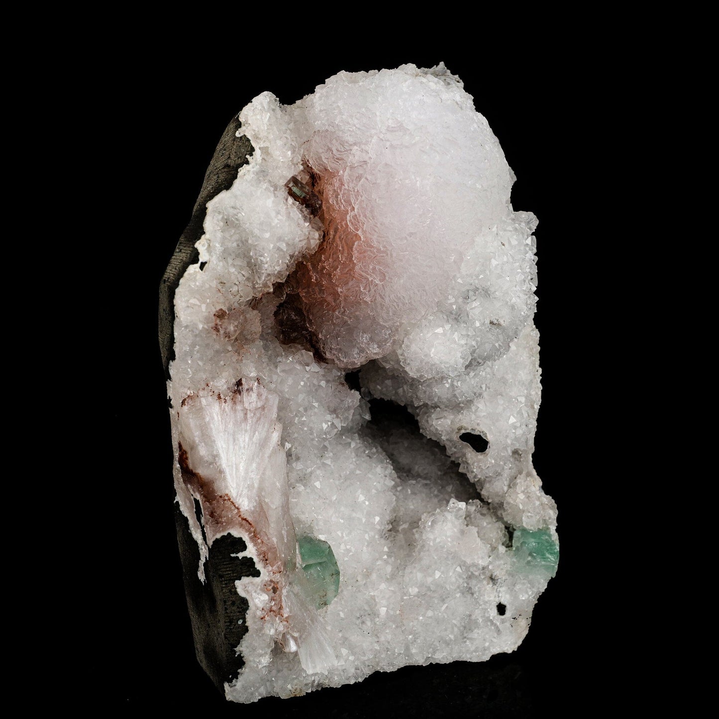 Goosecreekite with MM Quartz and green Apophyllite Self Standing Natural Mineral Specimen # B 6594 Goosecreekite Superb Minerals 