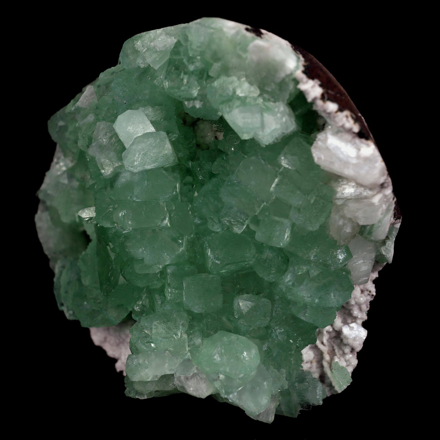 Green Apophyllite 3-D Crystals Big Cluster Natural Mineral Specimen #… https://www.superbminerals.us/products/green-apophyllite-3-d-crystals-big-cluster-natural-mineral-specimen-b-4626 Features: Striking, huge, and sculptural 3-dimensional matrix combination from an undisclosed Maharashtra State location. The item is dominated by two-toned, mint-green and off-white, glossy, transparent, blocky tetragonal apophyllite crystals with satin lustre faces.The apophyllites compliment each other nicely