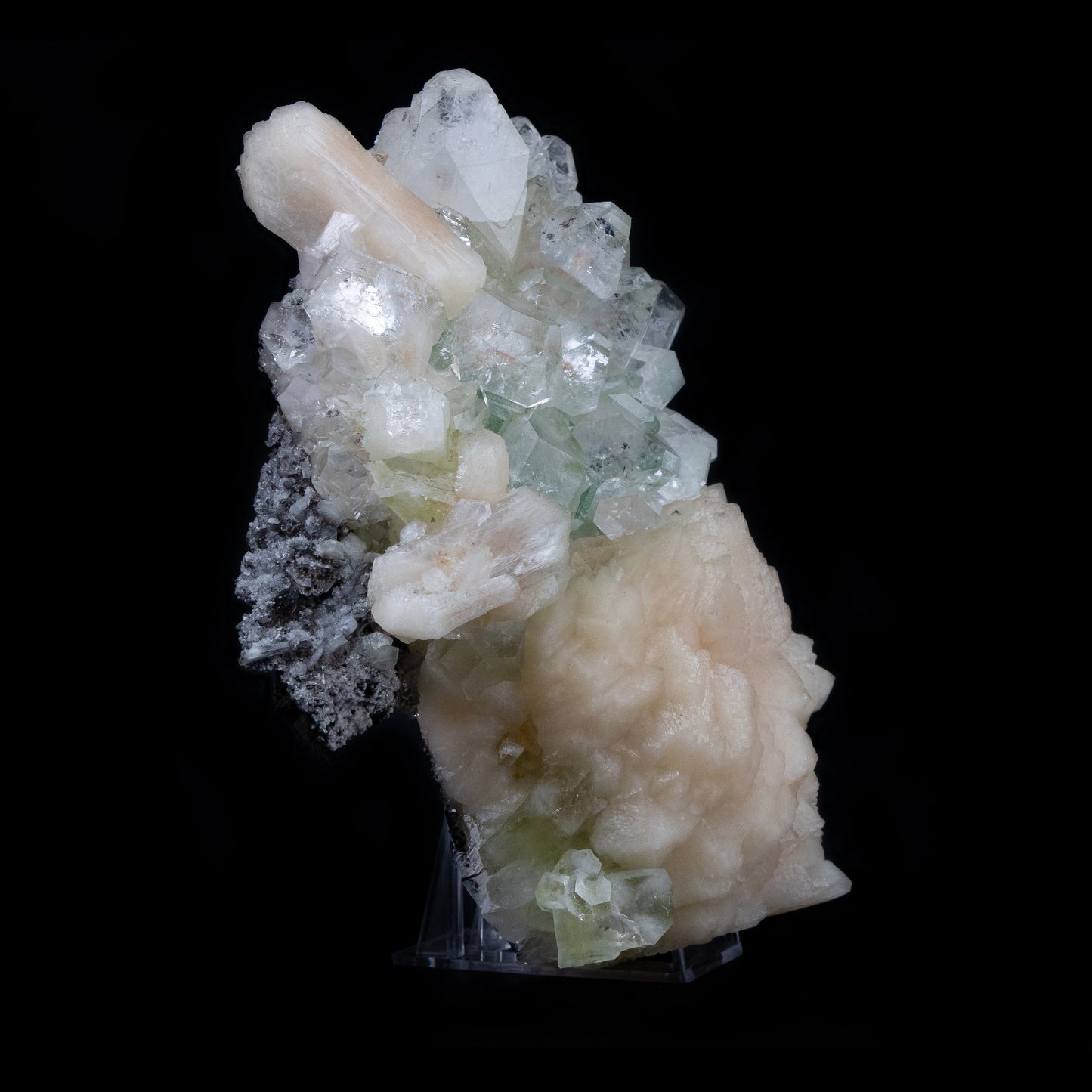 Green Apophyllite Cluster with Large Stilbite Formations - #B8 Apophyllite & Stilbite Superb Minerals 