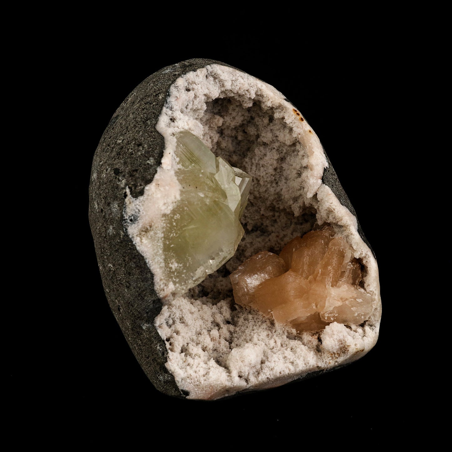 Green Apophyllite Cube with Stilbite geode Self Standing Natural Mineral Specimen # B 6263 Apophyllite Superb Minerals