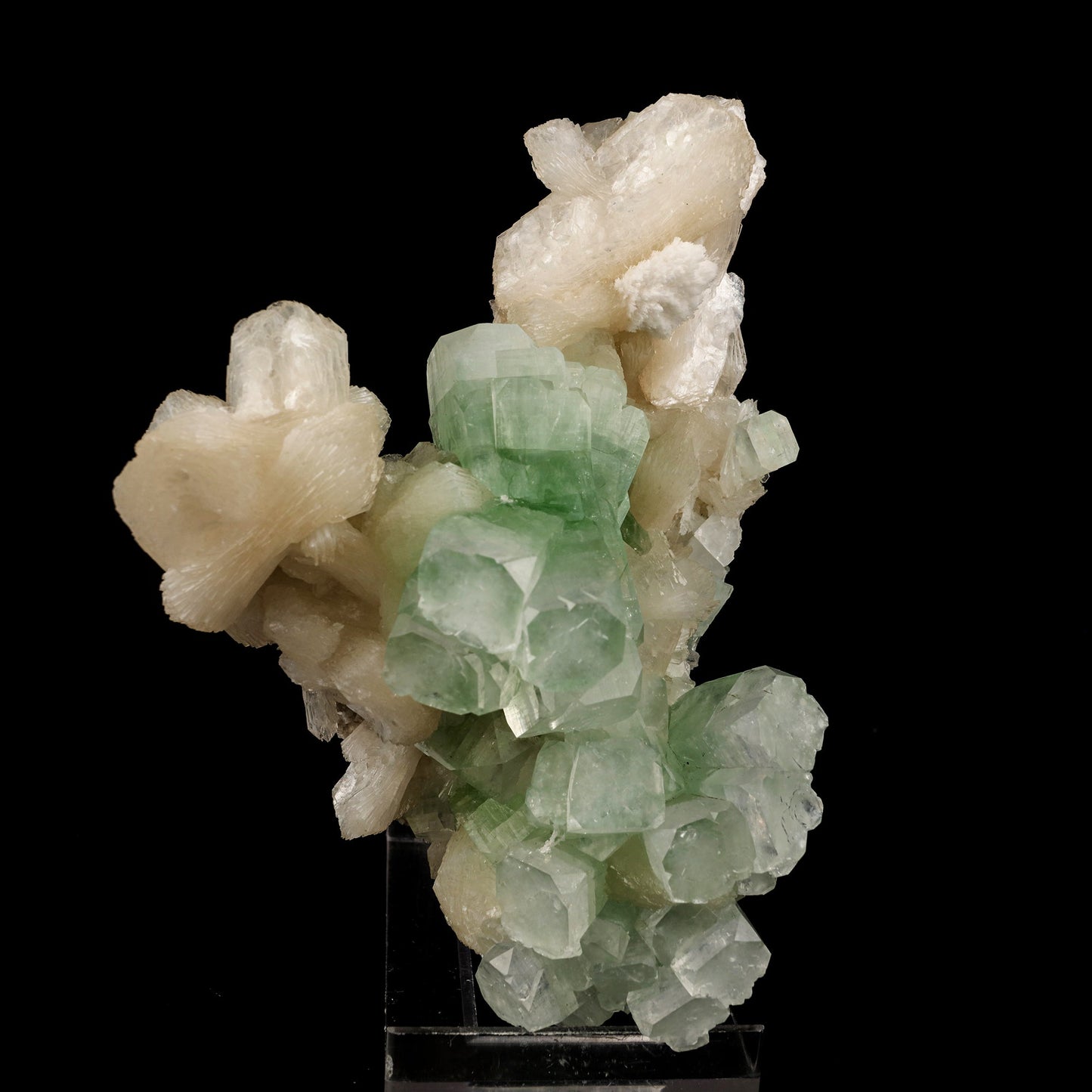 Green Apophyllite Cube with Stilbite Natural Mineral Specimen # B 6241 Apophyllite Superb Minerals