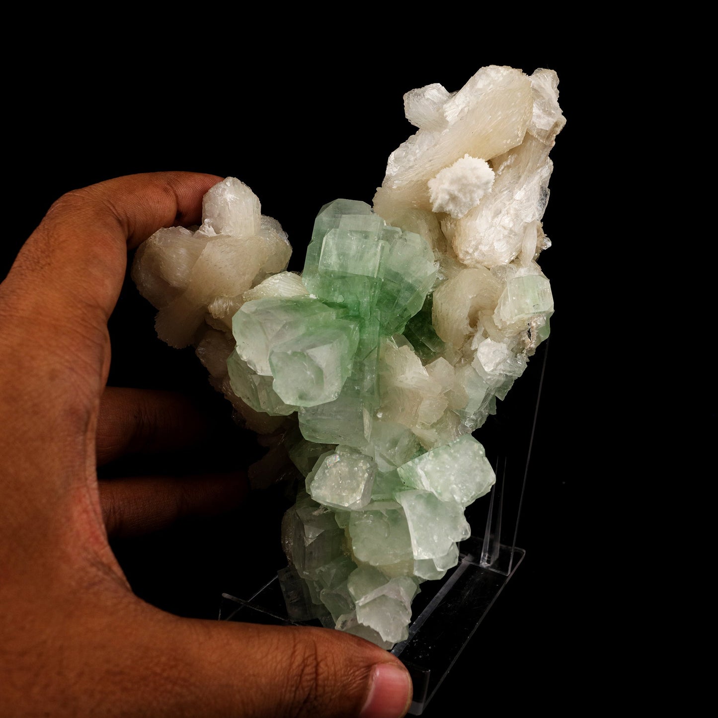 Green Apophyllite Cube with Stilbite Natural Mineral Specimen # B 6241 Apophyllite Superb Minerals
