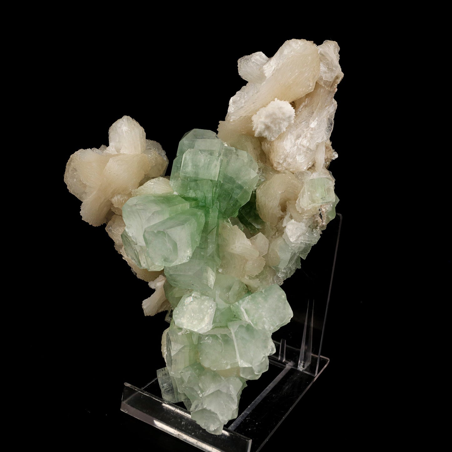 Green Apophyllite Cube with Stilbite Natural Mineral Specimen # B 6241 Apophyllite Superb Minerals