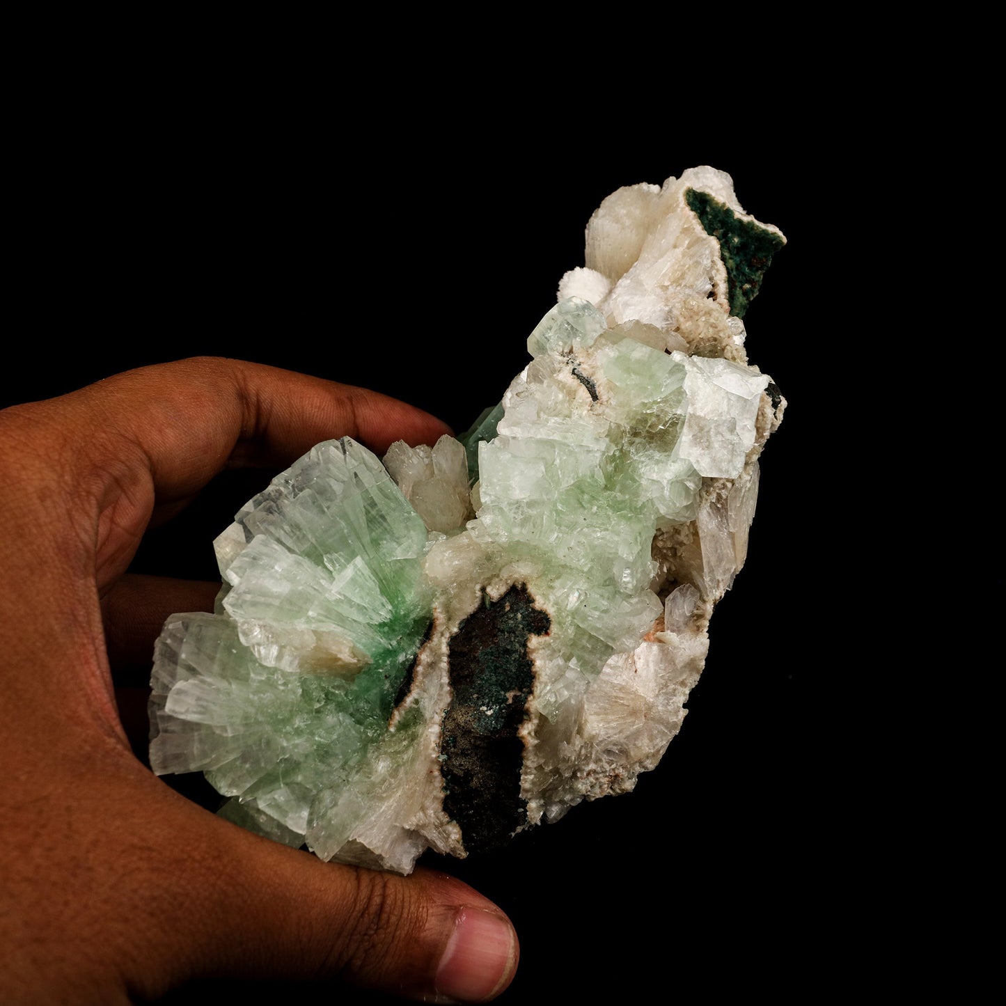 Green Apophyllite Cube with Stilbite Natural Mineral Specimen # B 6241 Apophyllite Superb Minerals