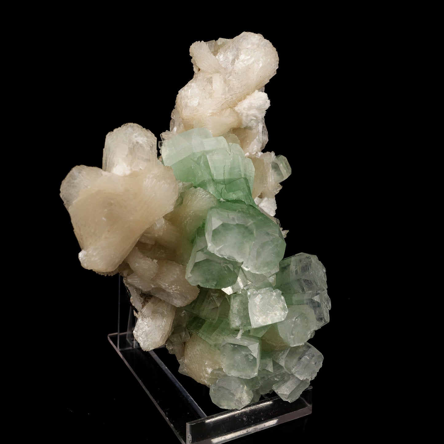 Green Apophyllite Cube with Stilbite Natural Mineral Specimen # B 6241 Apophyllite Superb Minerals