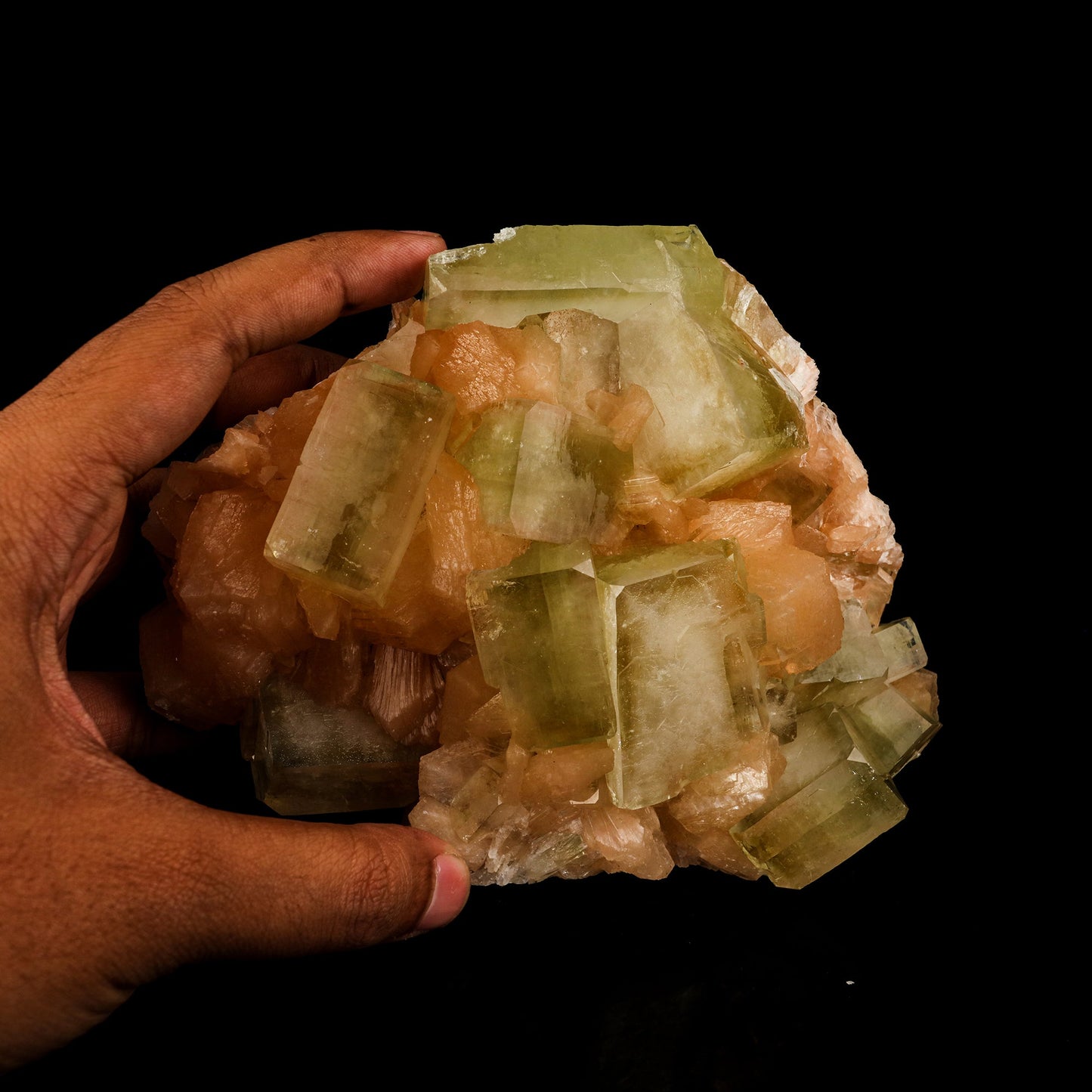 Green Apophyllite Cube with Stilbite Self Standing Natural Mineral Specimen # B 6250 Apophyllite Superb Minerals