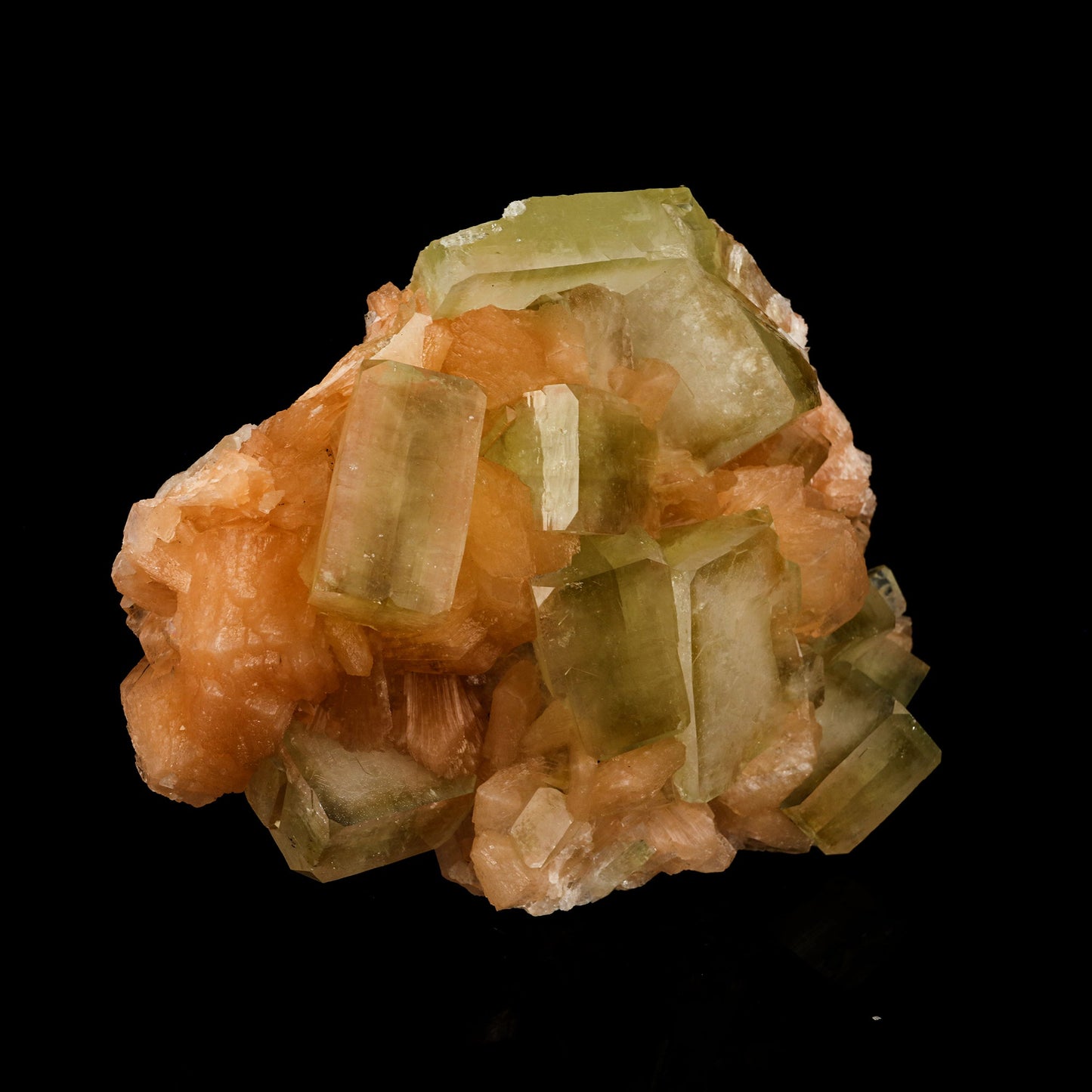 Green Apophyllite Cube with Stilbite Self Standing Natural Mineral Specimen # B 6250 Apophyllite Superb Minerals