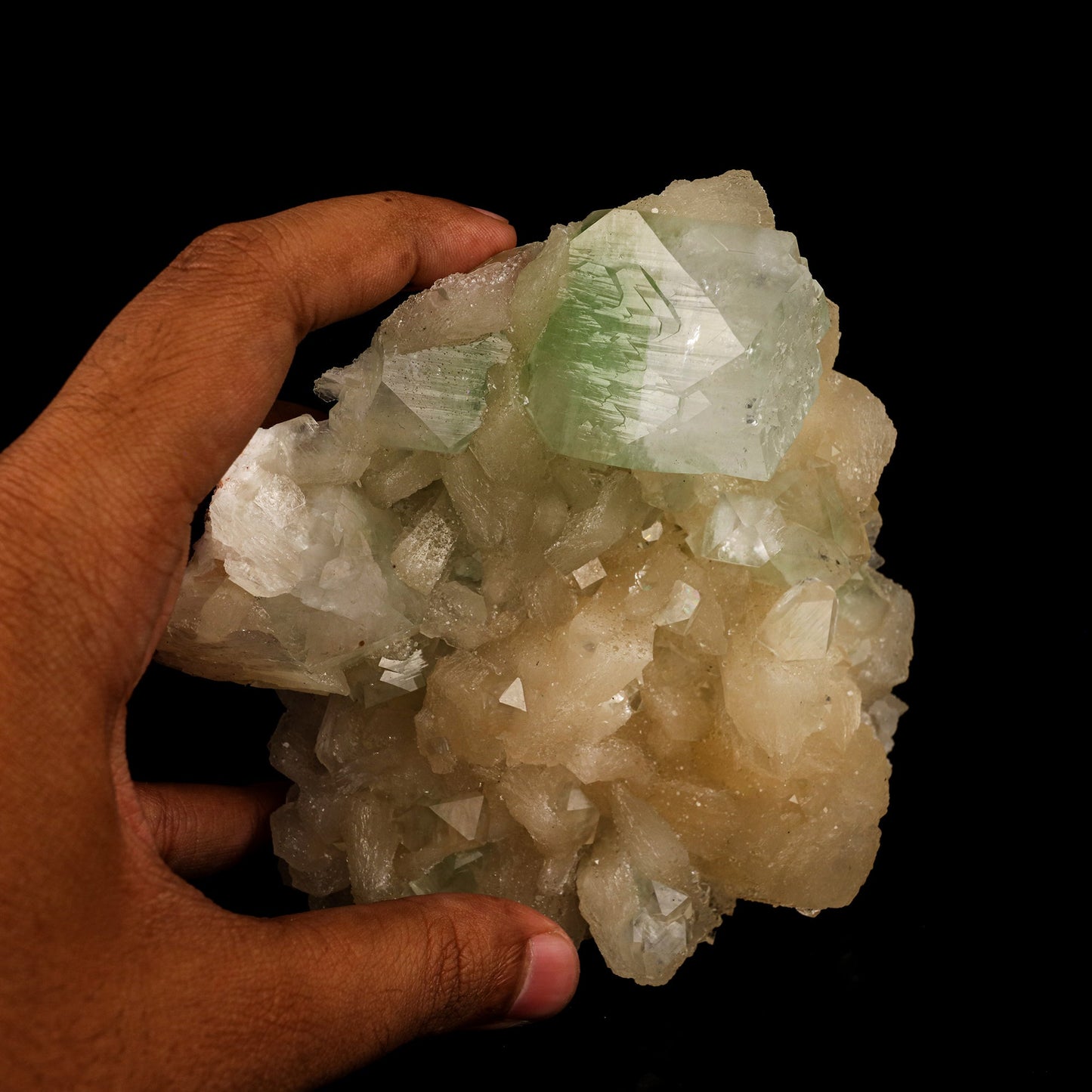 Green Apophyllite with Stilbite Natural Mineral Specimen # B 6158 Apophyllite Superb Minerals