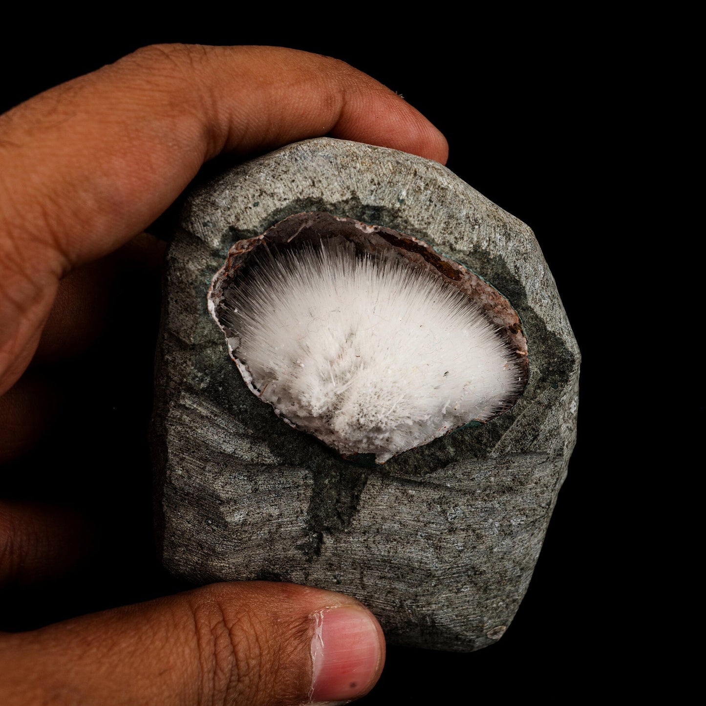 Mesolite Inside MM Quartz Geode Natural Mineral Specimen # B 6591 Mesolite Superb Minerals
