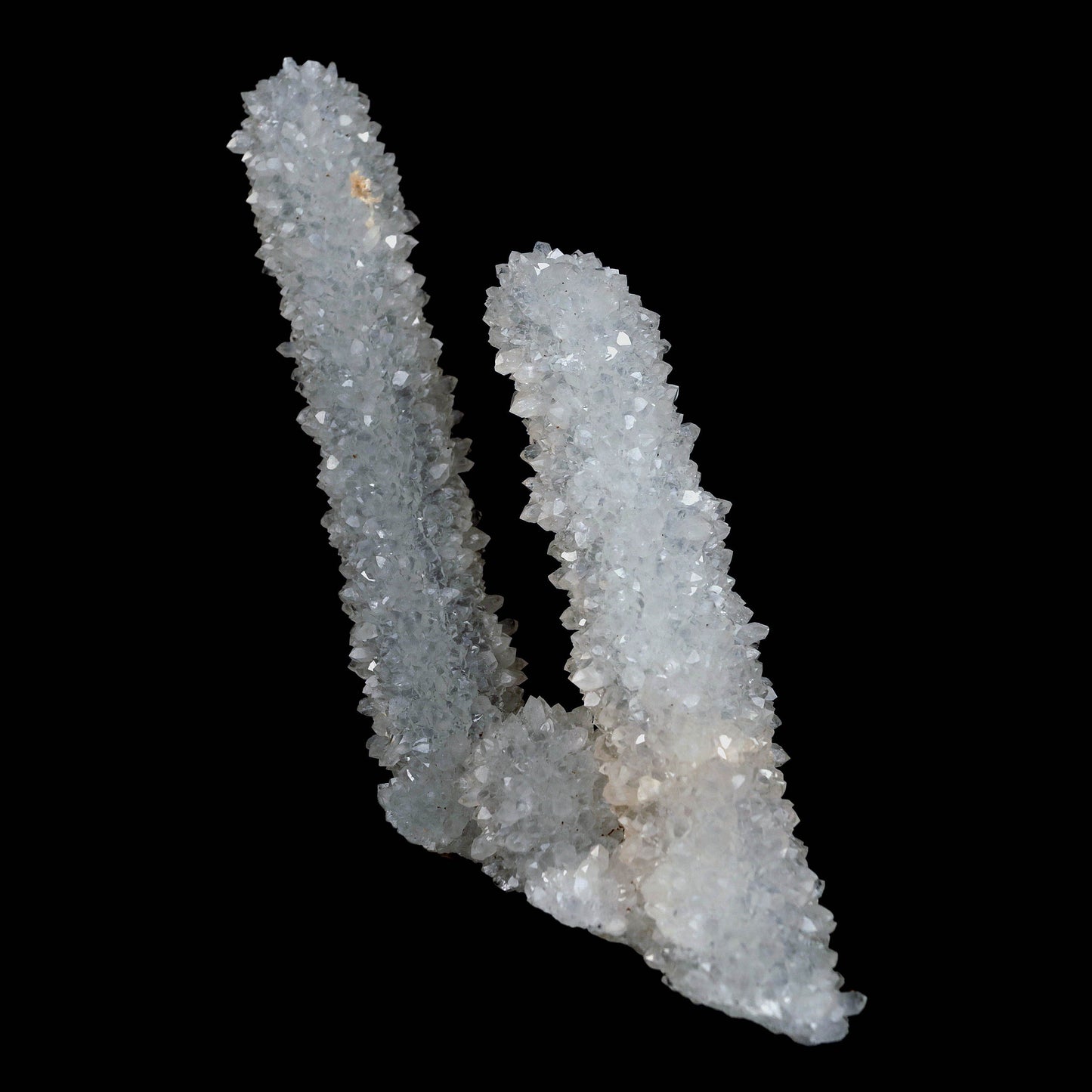 MM Quartz Sparkling Twin Stalactites Geode Natural Mineral Specimen #… https://www.superbminerals.us/products/mm-quartz-sparkling-twin-stalactites-geode-natural-mineral-specimen-b-4623 Features: A very aesthetic specimen of transparent clear Quartz crystals completely covering all sides of a high stalactites as well as two smaller adjoining stalactites, making for great symmetry. A beautiful showy piece in excellent condition.Primary Mineral(s): MM Quartz