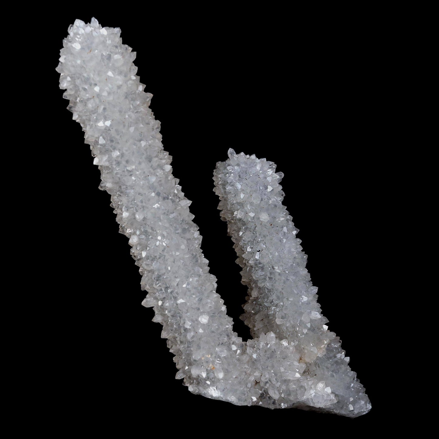 MM Quartz Sparkling Twin Stalactites Geode Natural Mineral Specimen #… https://www.superbminerals.us/products/mm-quartz-sparkling-twin-stalactites-geode-natural-mineral-specimen-b-4623 Features: A very aesthetic specimen of transparent clear Quartz crystals completely covering all sides of a high stalactites as well as two smaller adjoining stalactites, making for great symmetry. A beautiful showy piece in excellent condition.Primary Mineral(s): MM Quartz