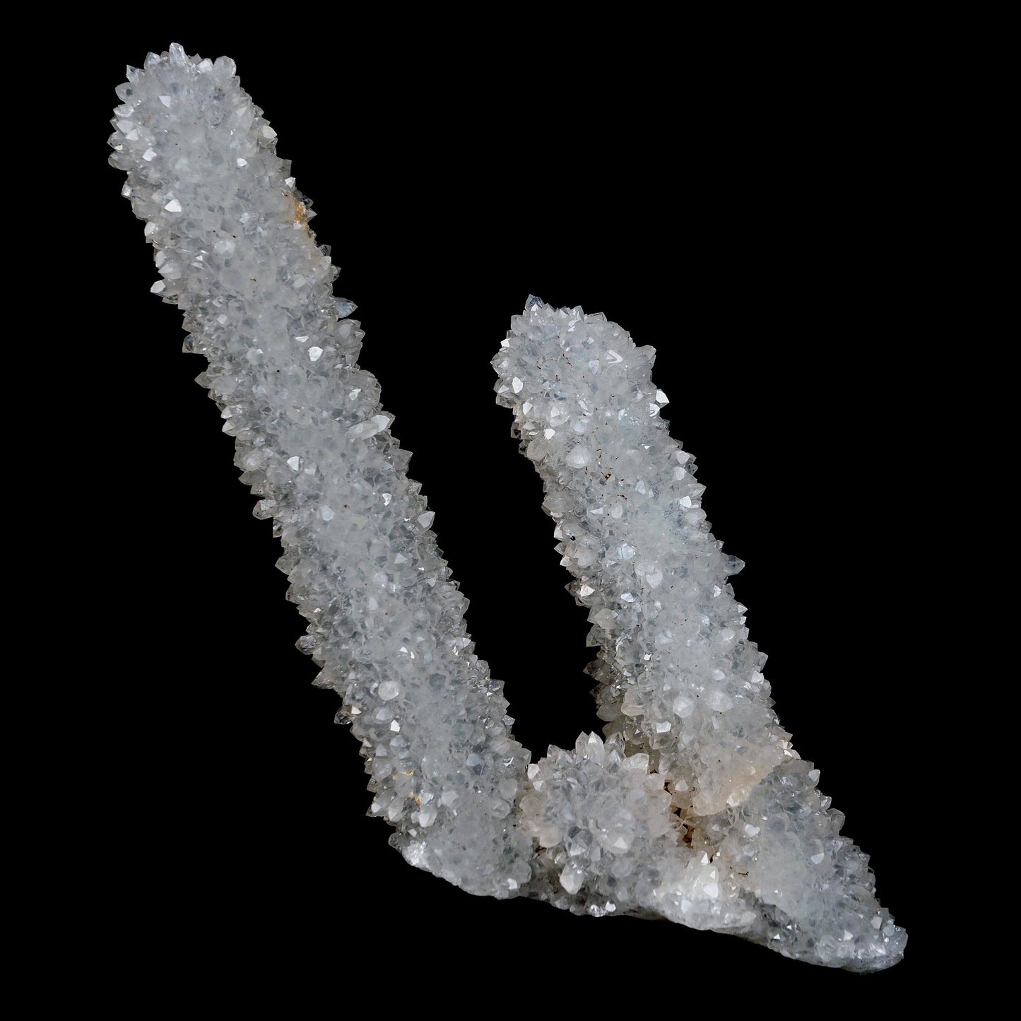 MM Quartz Sparkling Twin Stalactites Geode Natural Mineral Specimen #… https://www.superbminerals.us/products/mm-quartz-sparkling-twin-stalactites-geode-natural-mineral-specimen-b-4623 Features: A very aesthetic specimen of transparent clear Quartz crystals completely covering all sides of a high stalactites as well as two smaller adjoining stalactites, making for great symmetry. A beautiful showy piece in excellent condition.Primary Mineral(s): MM Quartz