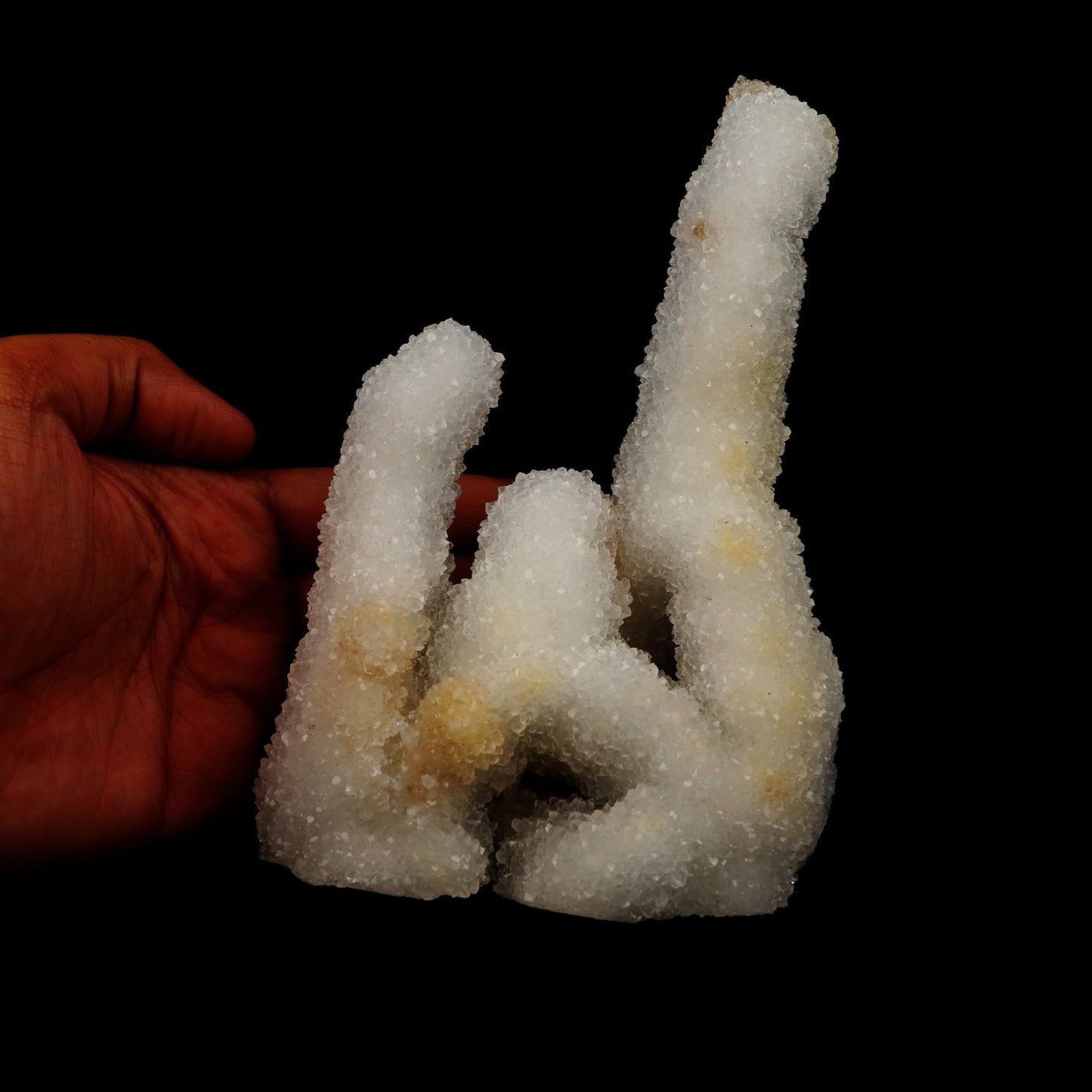 MM Quartz Stalacite Coral Formation Natural Mineral Specimen # B 5203 https://www.superbminerals.us/products/mm-quartz-stalacite-coral-formation-natural-mineral-specimen-b-5203 Features: Scolecite forms in clusters of sharp, prismatic, “needle-like” points, which often radiate outward from a source, or, alternatively, criss-cross with each other to form sculptures that are truly a natural art form. Scolecite is mainly found in India, although there are also deposits of white scolecite