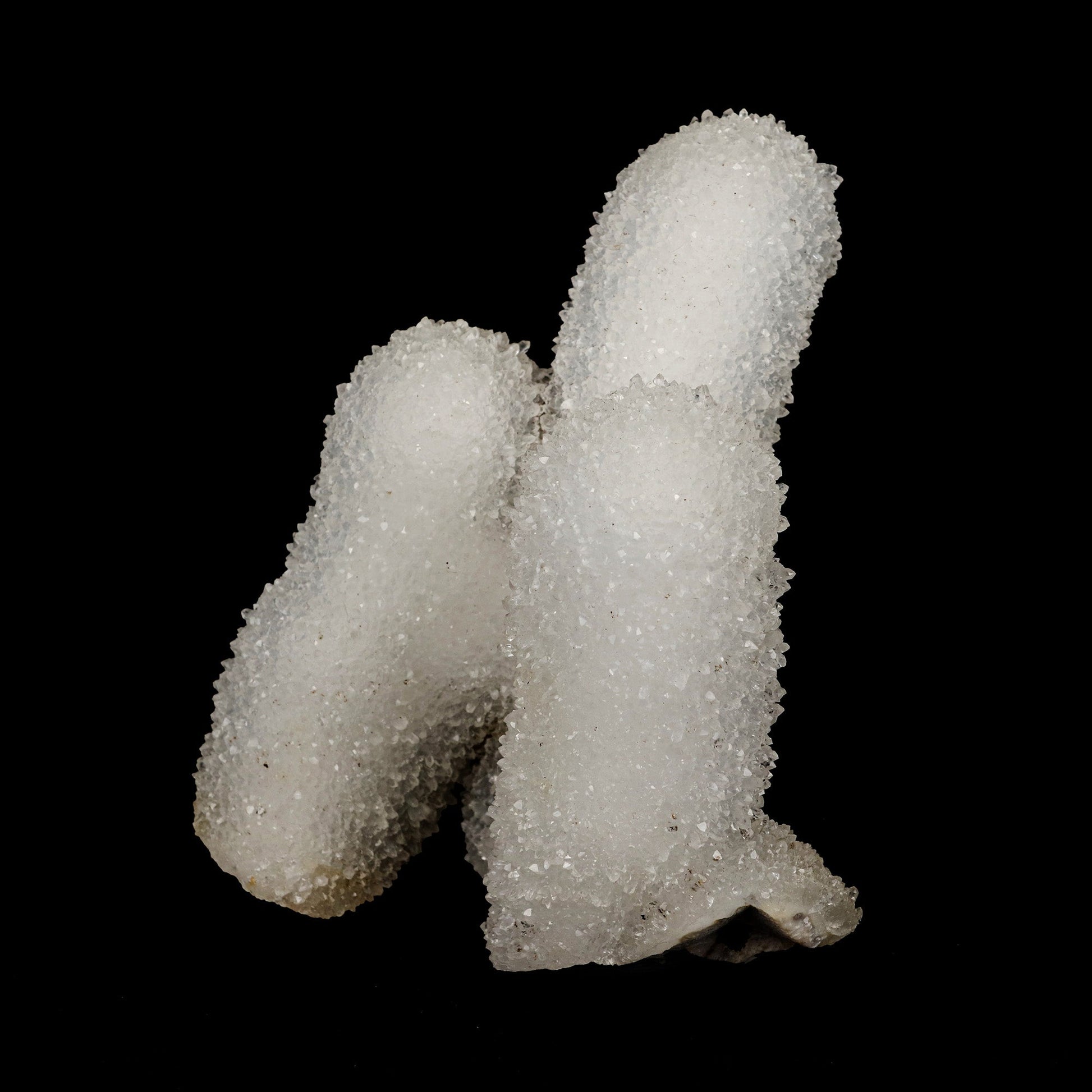 MM Quartz Triple Tower Formation Natural Mineral Specimen # B 5229  https://www.superbminerals.us/products/mm-quartz-triple-tower-formation-natural-mineral-specimen-b-5229  Features: A glossy covering of Apophyllite crystals is partially encrusted on a bright white, microcrystalline Quartz stalactite. The lustre, colour, and crystal formation, as well as the combination and contrast, are all remarkable.In good condition, this is a remarkable and attractive piece. Primary Mineral(s): MM 