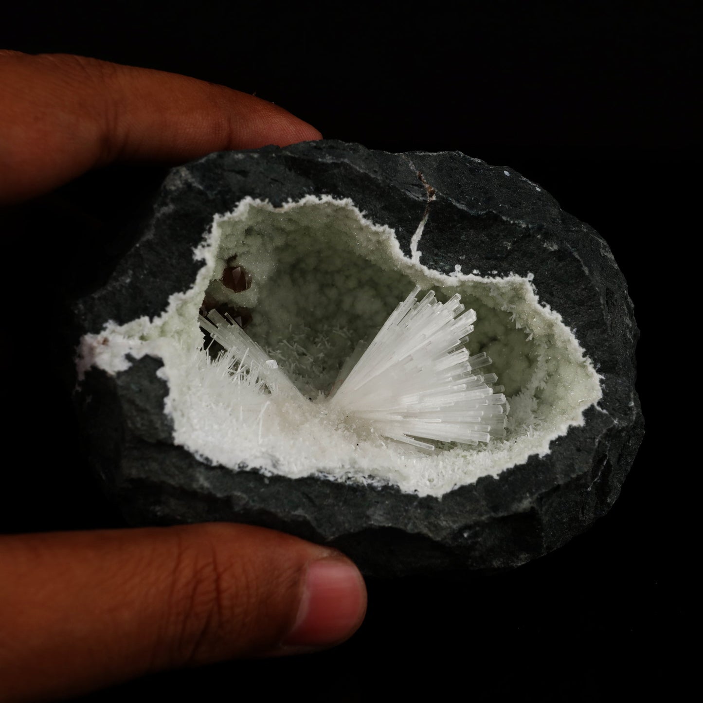 Natrolite with Calcite on Chalcedony Natural Mineral Specimen # B 5498 Natrolite Superb Minerals 