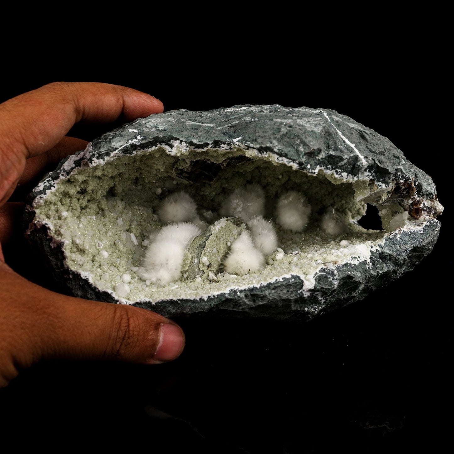 Okenite Big Puffballs Inside Chalcedony Geode Natural Mineral Specimen # B 5694 Okenite Superb Minerals 