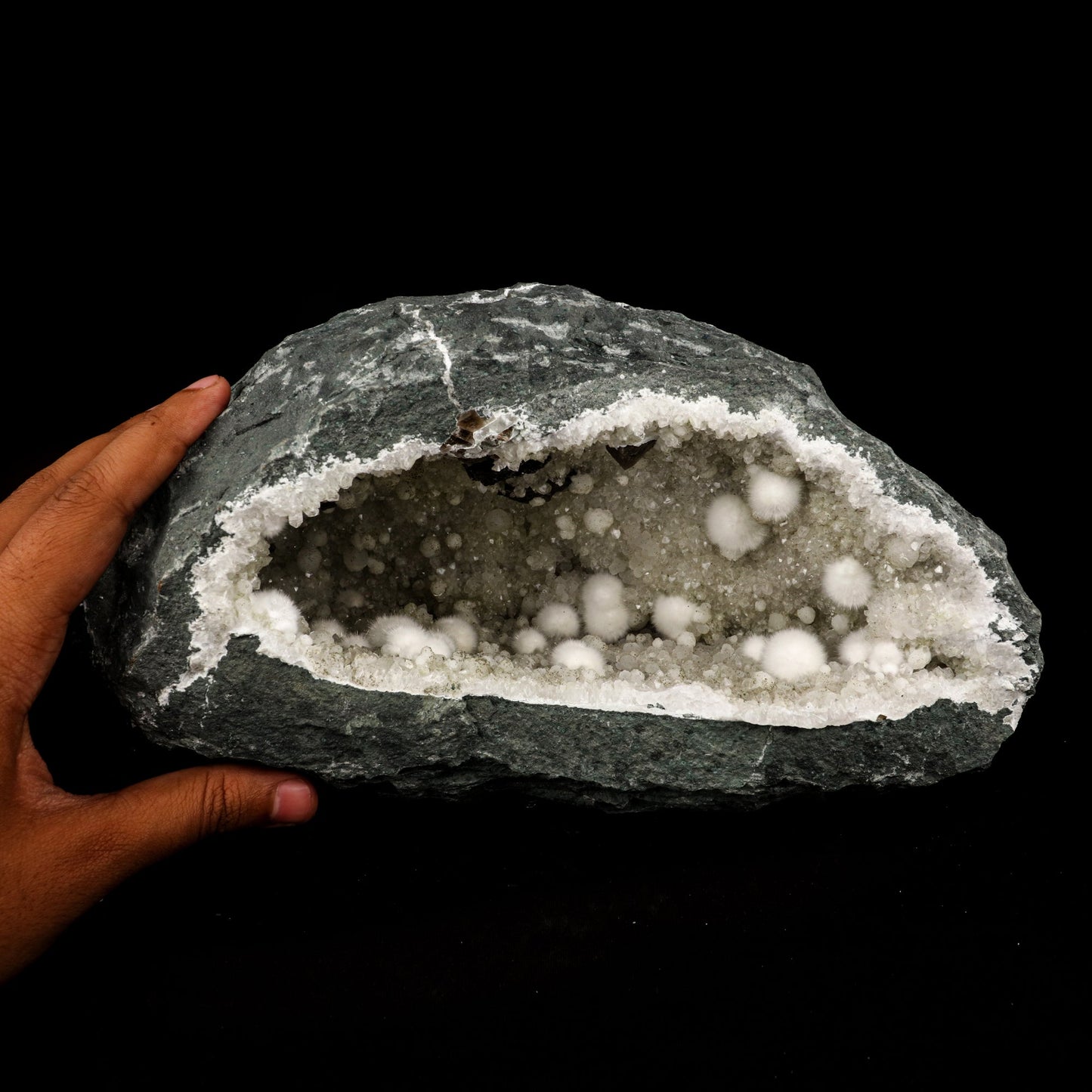 Okenite Big Puffballs Inside Chalcedony Geode Natural Mineral Specimen # B 5863 okenite Superb Minerals 