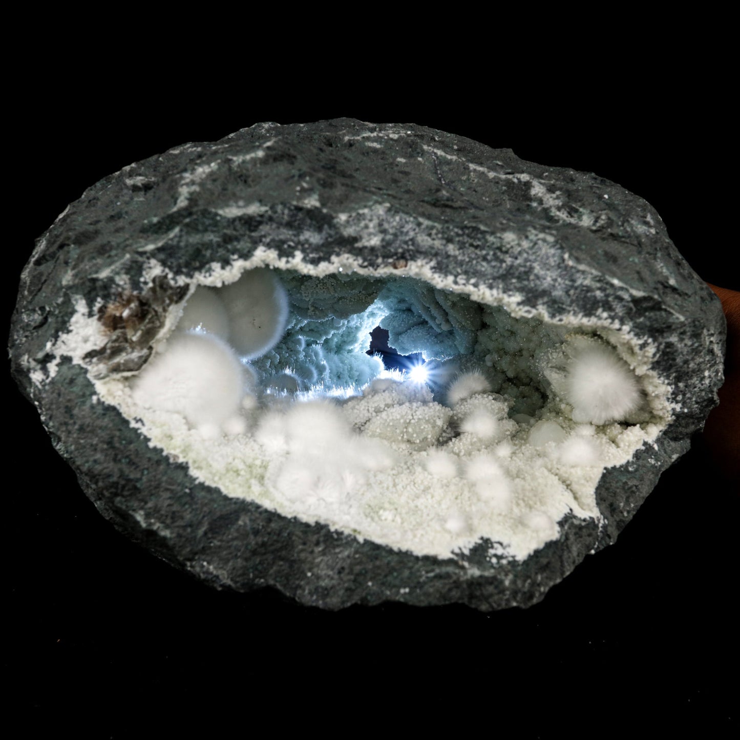 Okenite Big Puffballs Inside Gyrolite Geode Natural Mineral Specimen # B 5872 Thomsonite Superb Minerals 