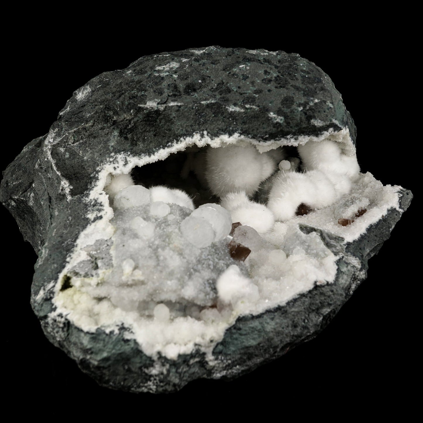Okenite Big Puffballs with calcite Geode Natural Mineral Specimen # B 6195 Okenite Superb Minerals 